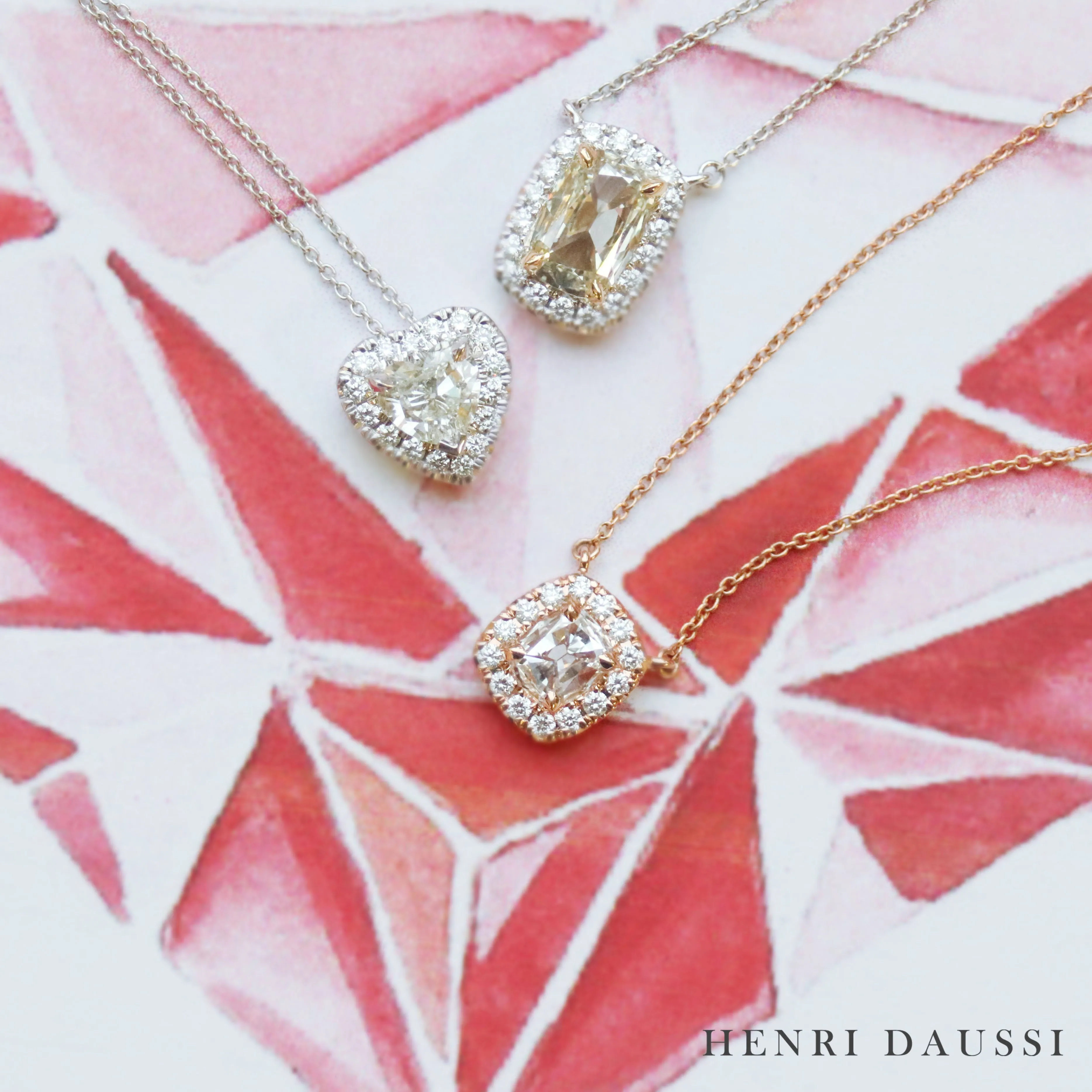 0.80CT T.W. Henri Daussi Signed Diamond Cushion Brilliant Cut Halo Solitaire Necklace