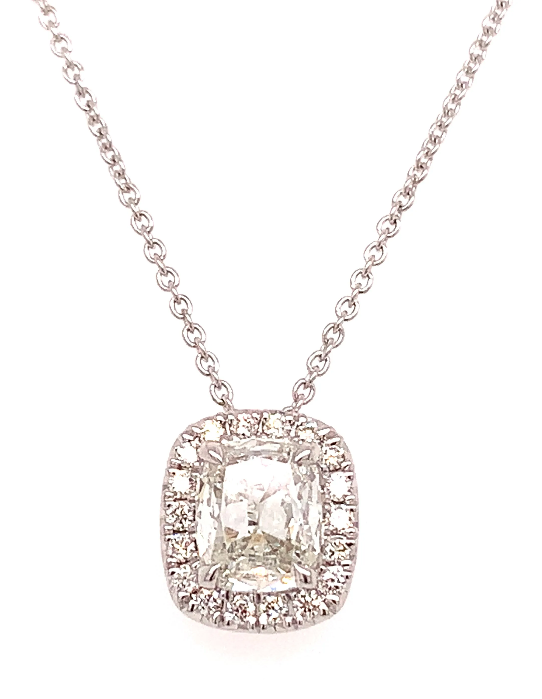 0.80CT T.W. Henri Daussi Signed Diamond Cushion Brilliant Cut Halo Solitaire Necklace