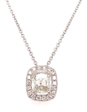 0.80CT T.W. Henri Daussi Signed Diamond Cushion Brilliant Cut Halo Solitaire Necklace