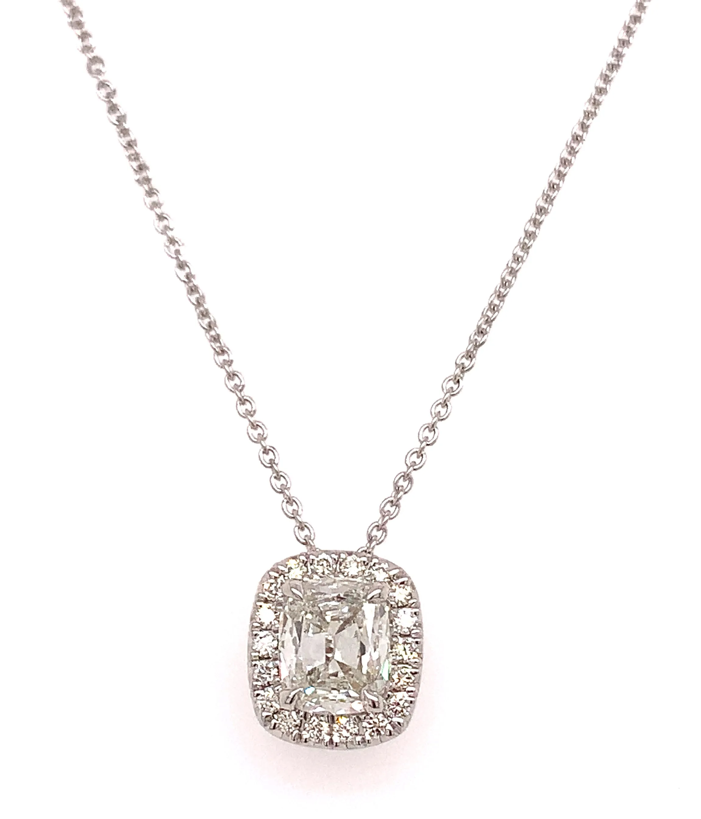 0.80CT T.W. Henri Daussi Signed Diamond Cushion Brilliant Cut Halo Solitaire Necklace