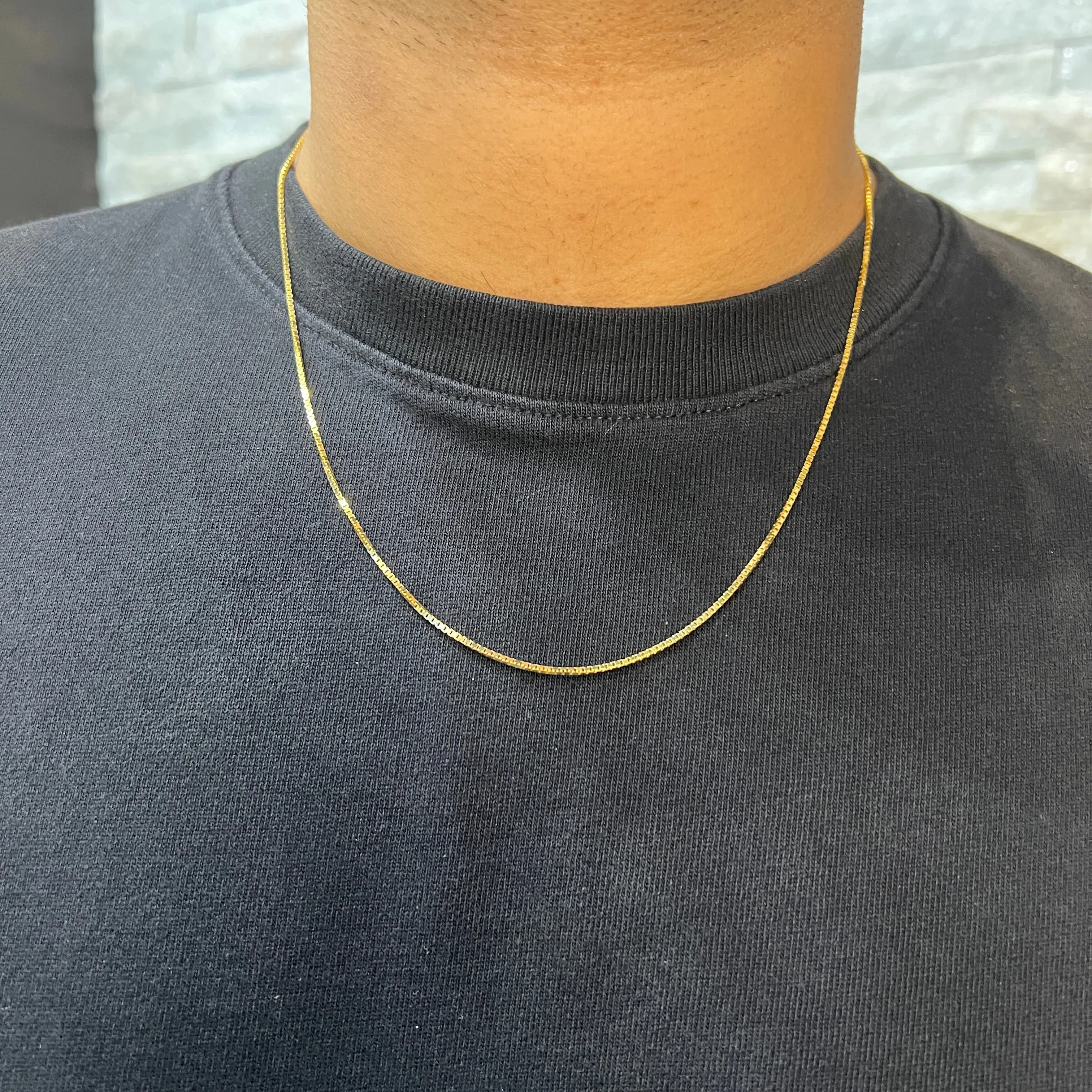 (10K, 14K, 18K) Yellow Gold (1.3mm) Box Chain (16" to 24")