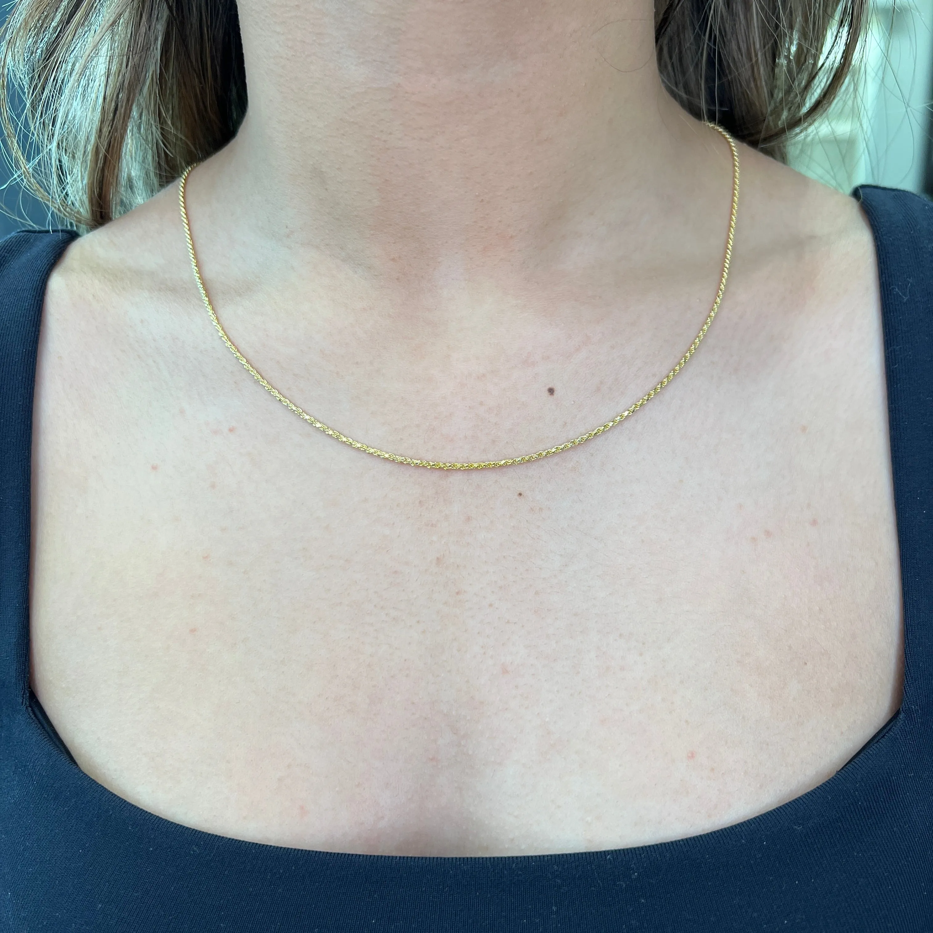 (10K, 14K, 18K) Yellow Gold (1.3mm) Solid Diamond Cut Rope Chain (16" to 24")