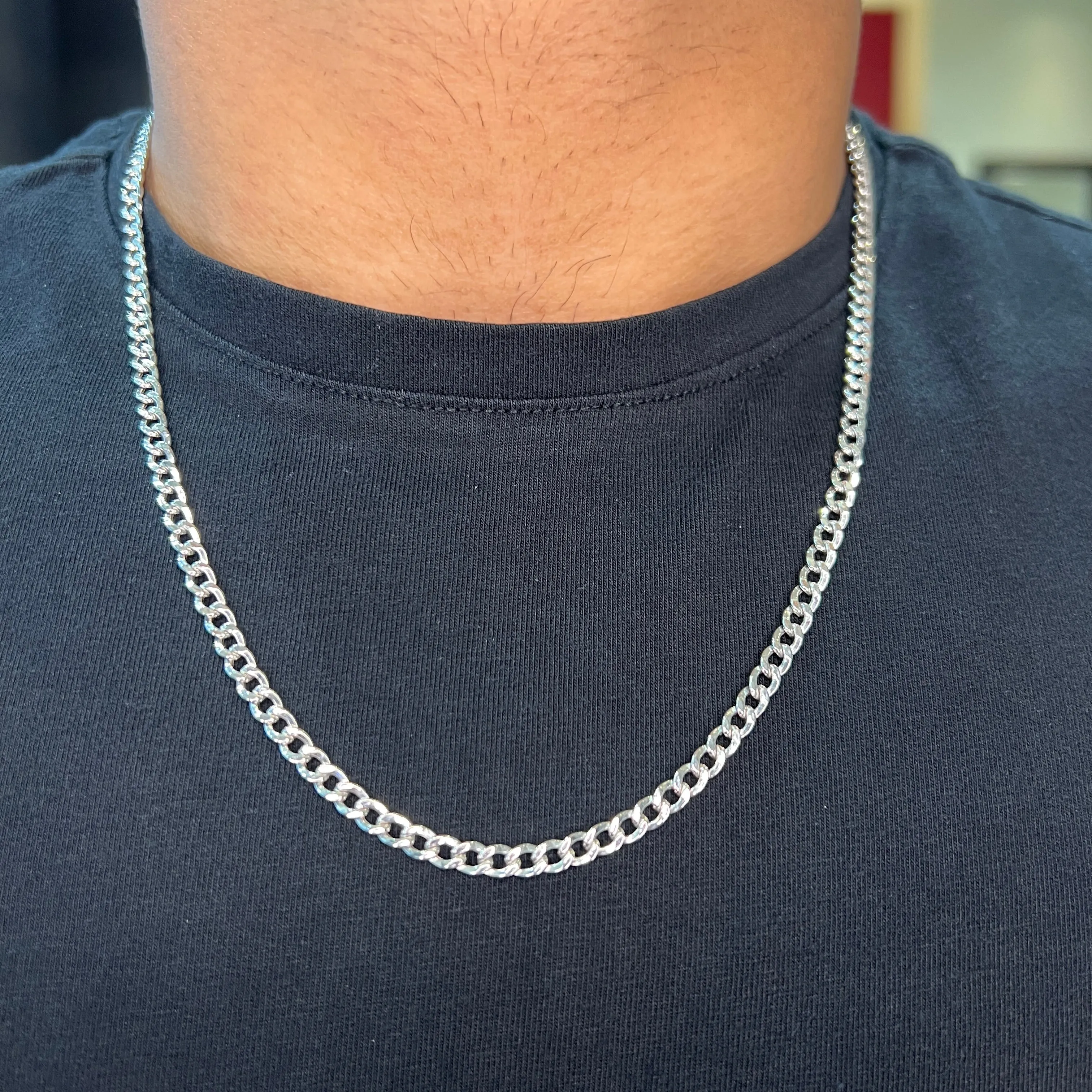 10K White Gold (4mm) Hollow Curb Chain 20"