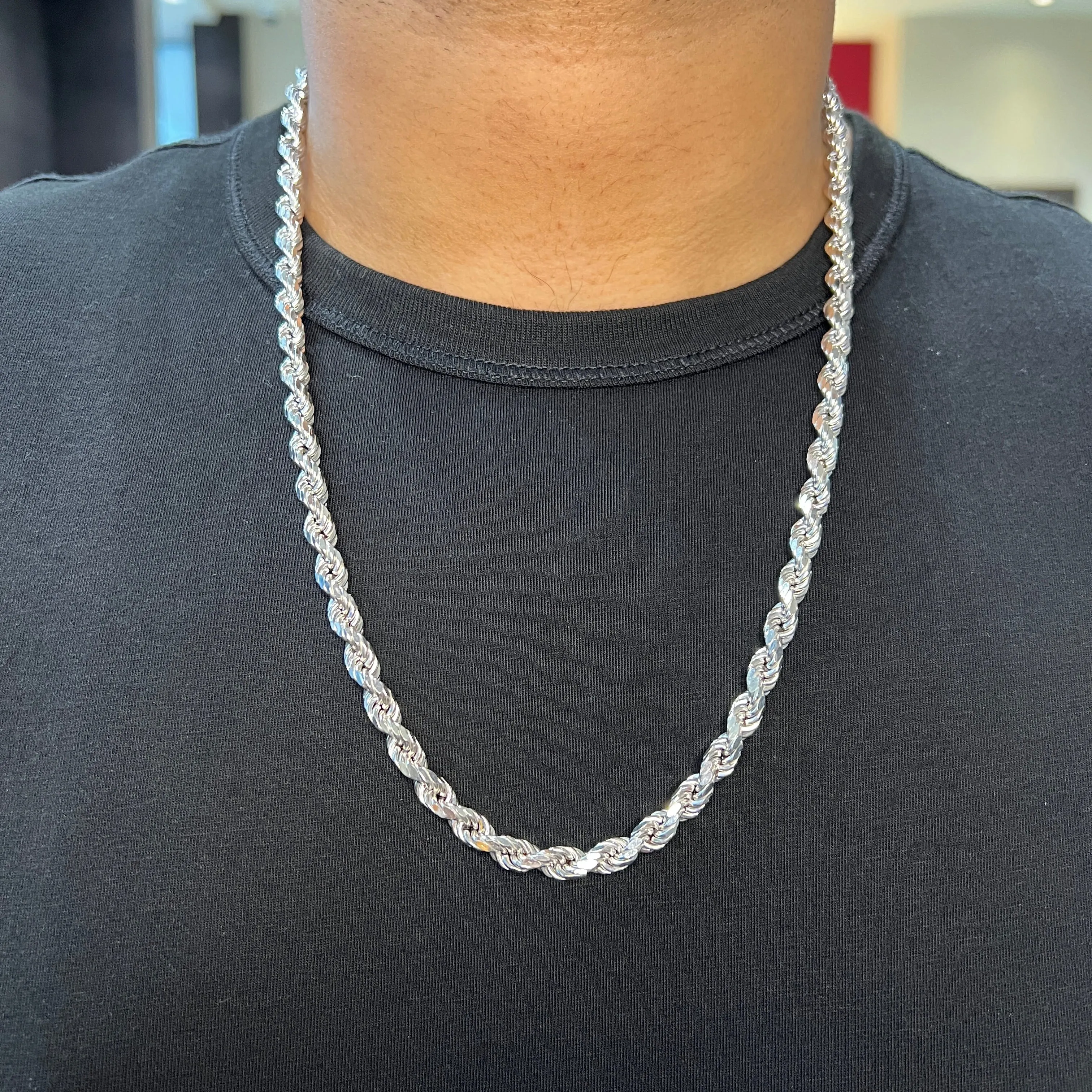 10K White Gold (6mm) Diamond Cut Hollow Rope 24"