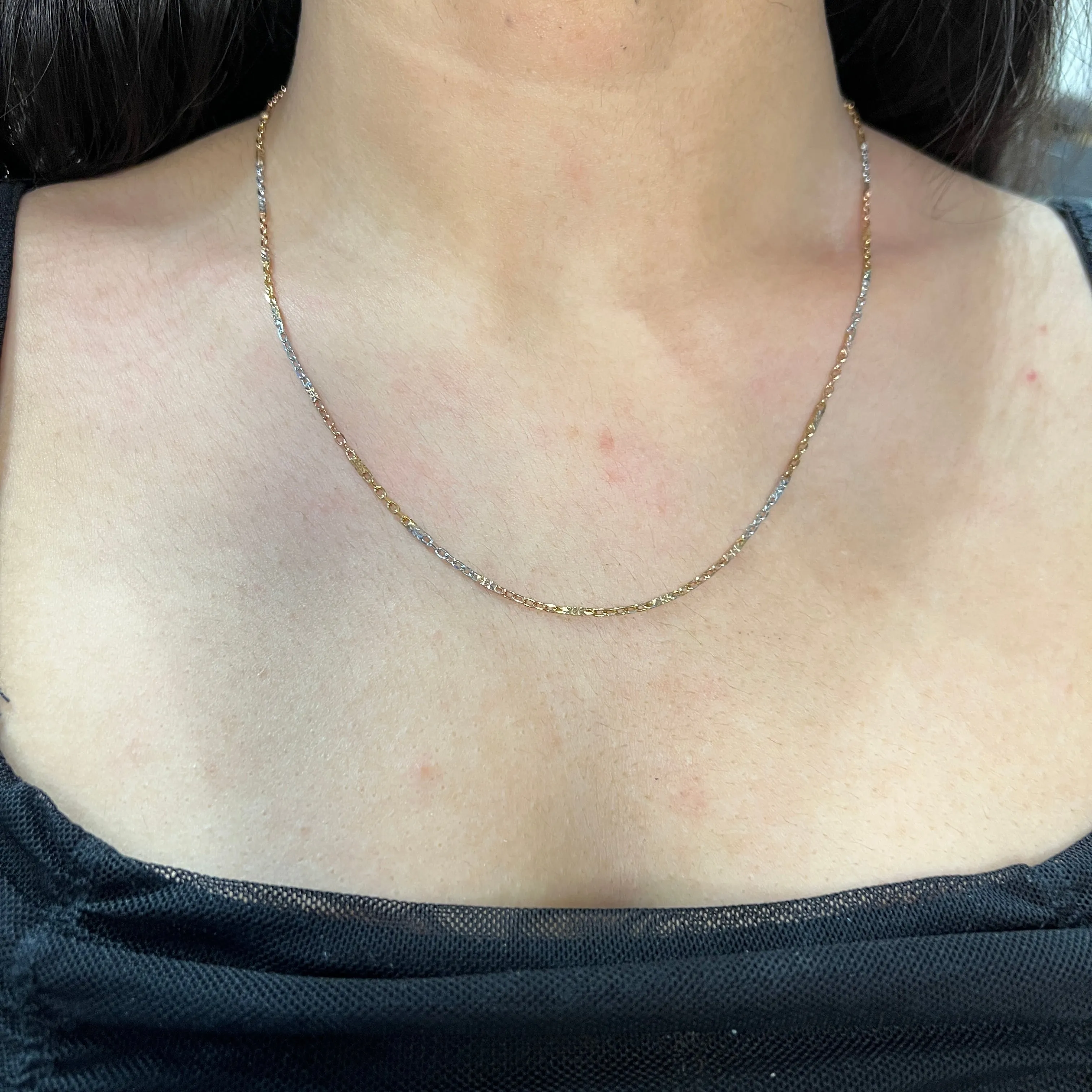 10K White, Yellow and Rose Gold (1.8mm) Rolo Chain 16"
