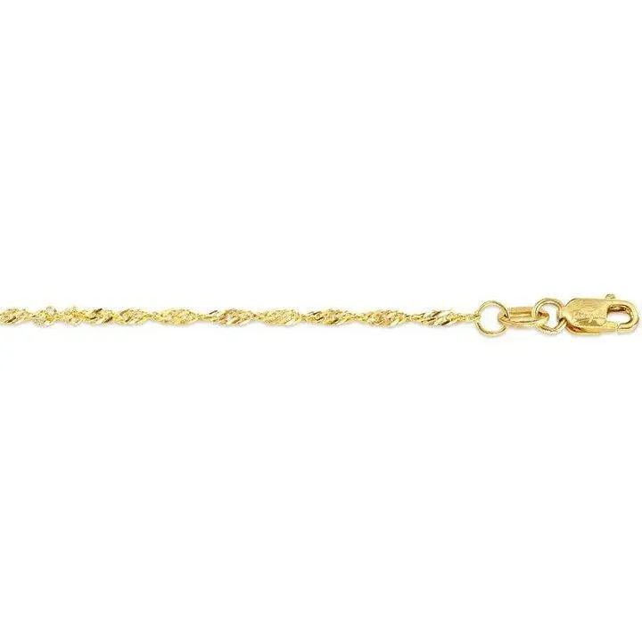10k Yellow Gold 1.7 mm Singapore Italian Anklet