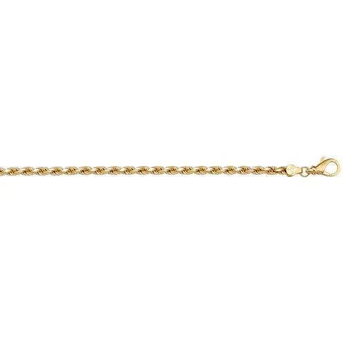 10K Yellow Gold (2.0mm) Solid Diamond Cut Rope Chain