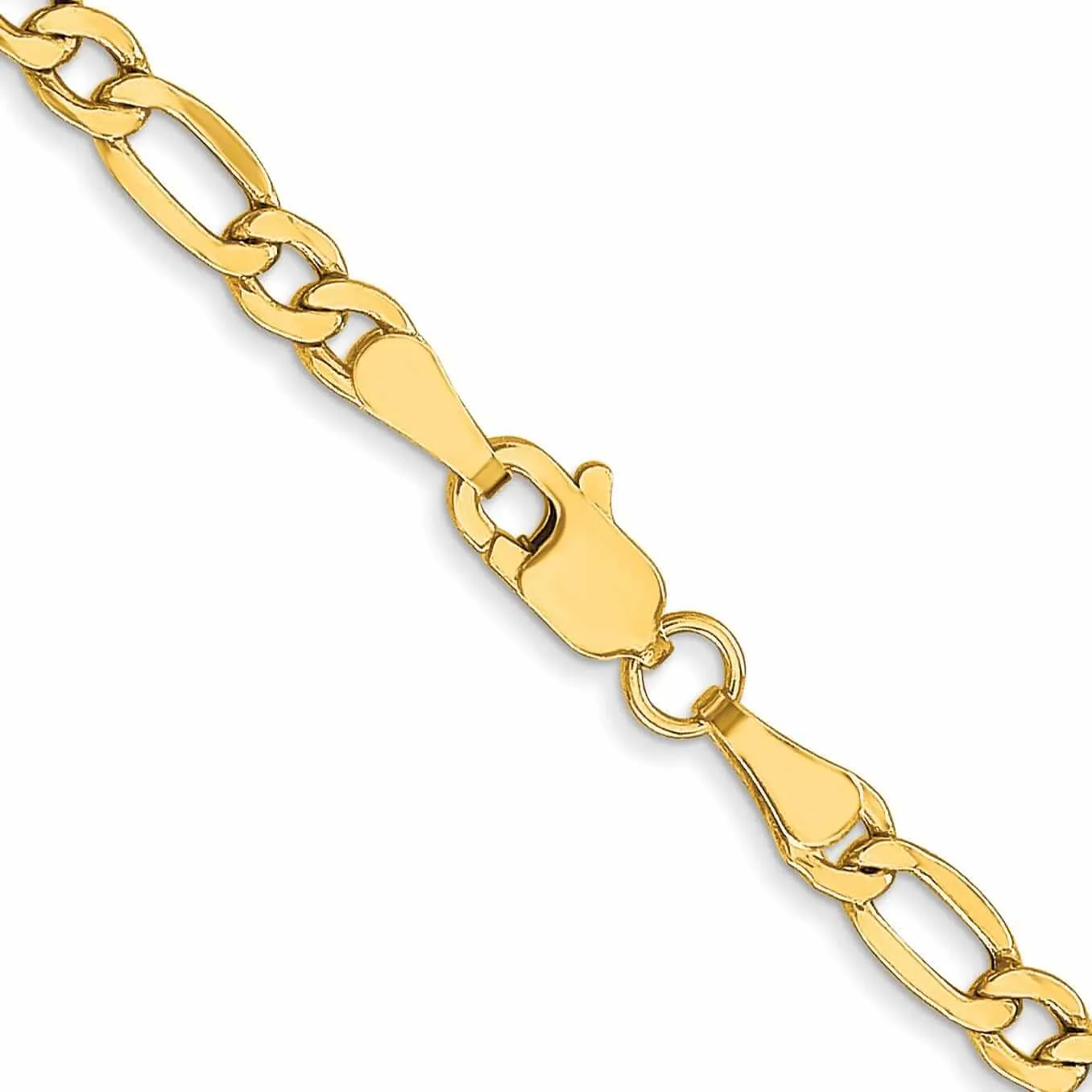 10k Yellow Gold 3.5mm Semi-Solid Figaro Chain