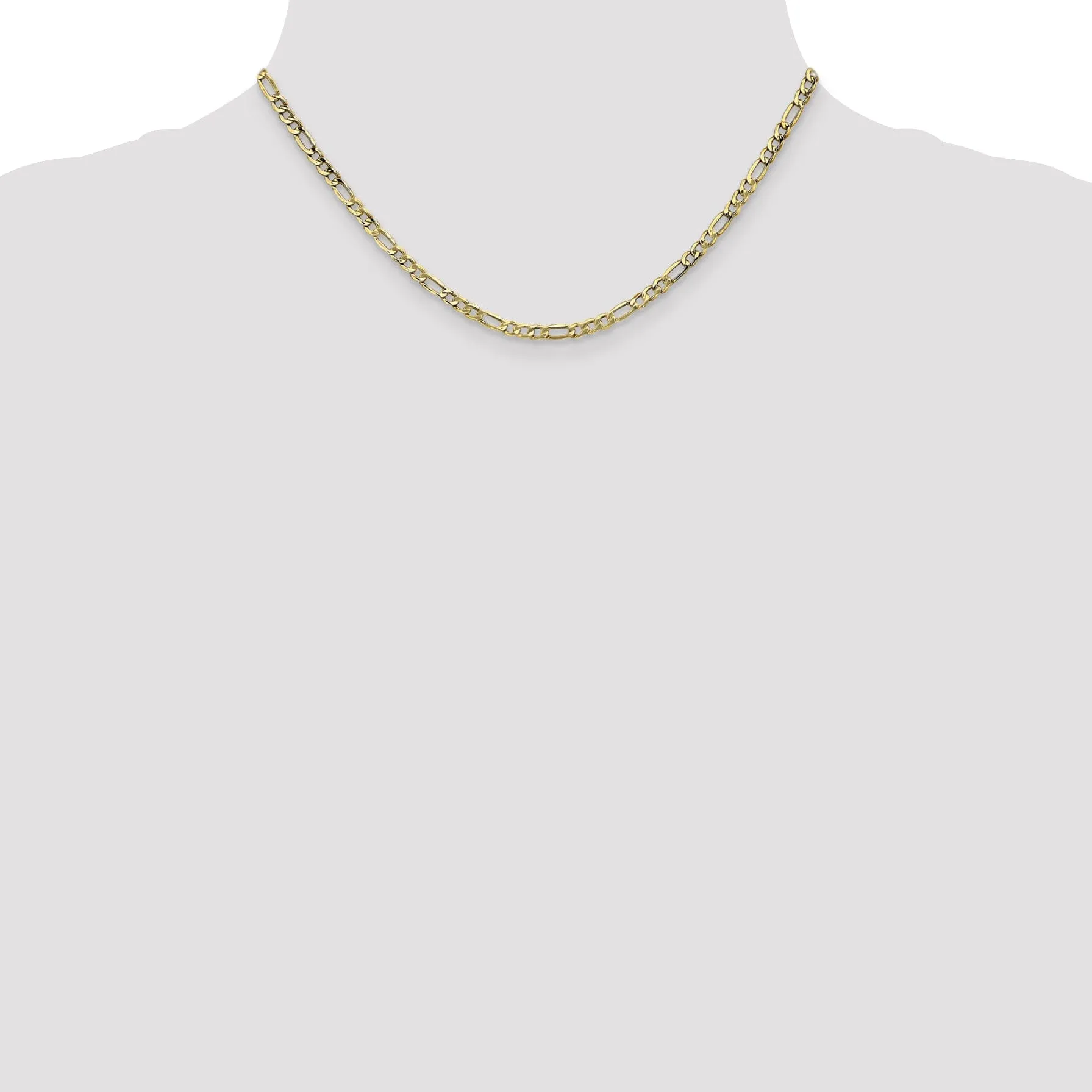 10k Yellow Gold 3.5mm Semi-Solid Figaro Chain
