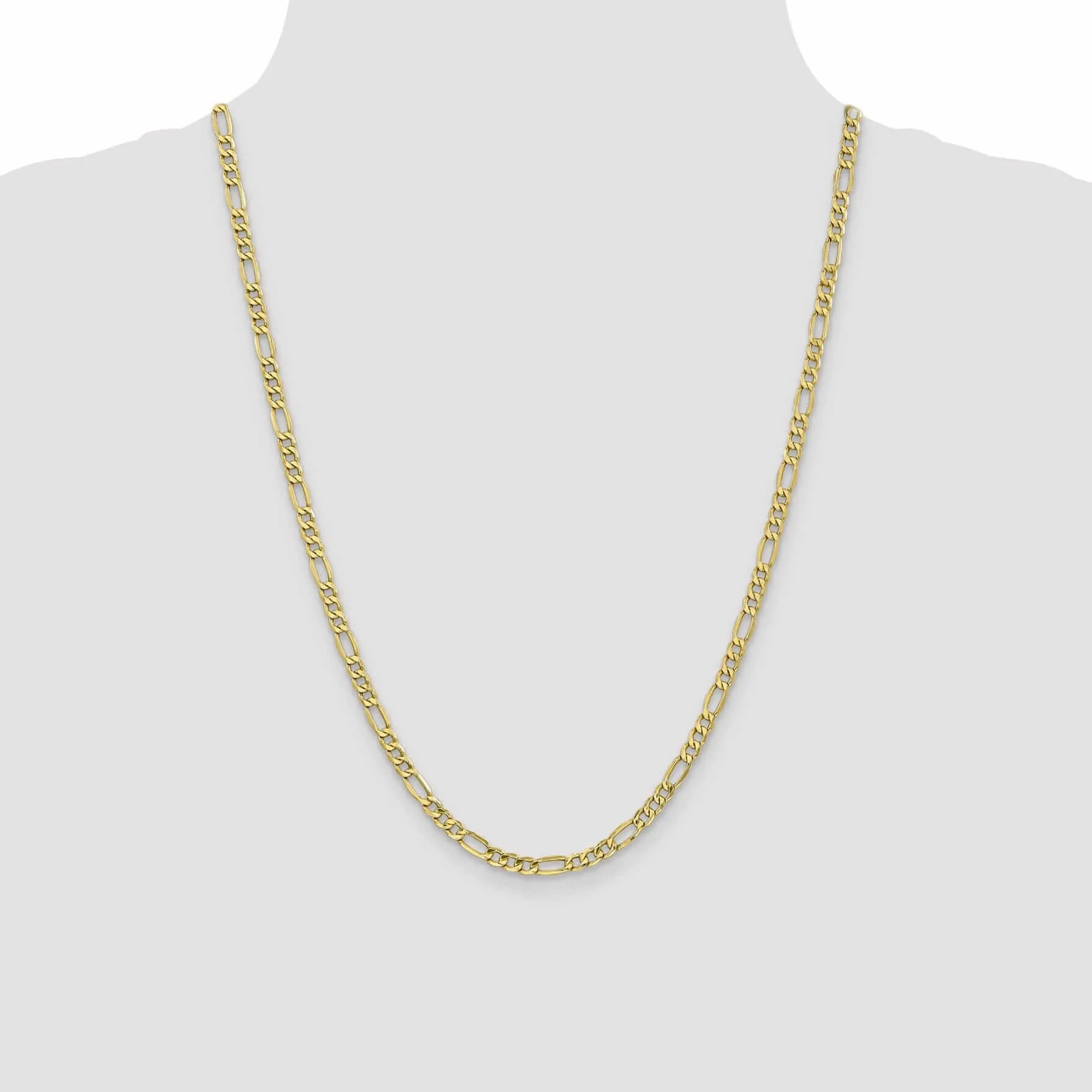 10k Yellow Gold 4.75mm Semi-Solid Figaro Chain