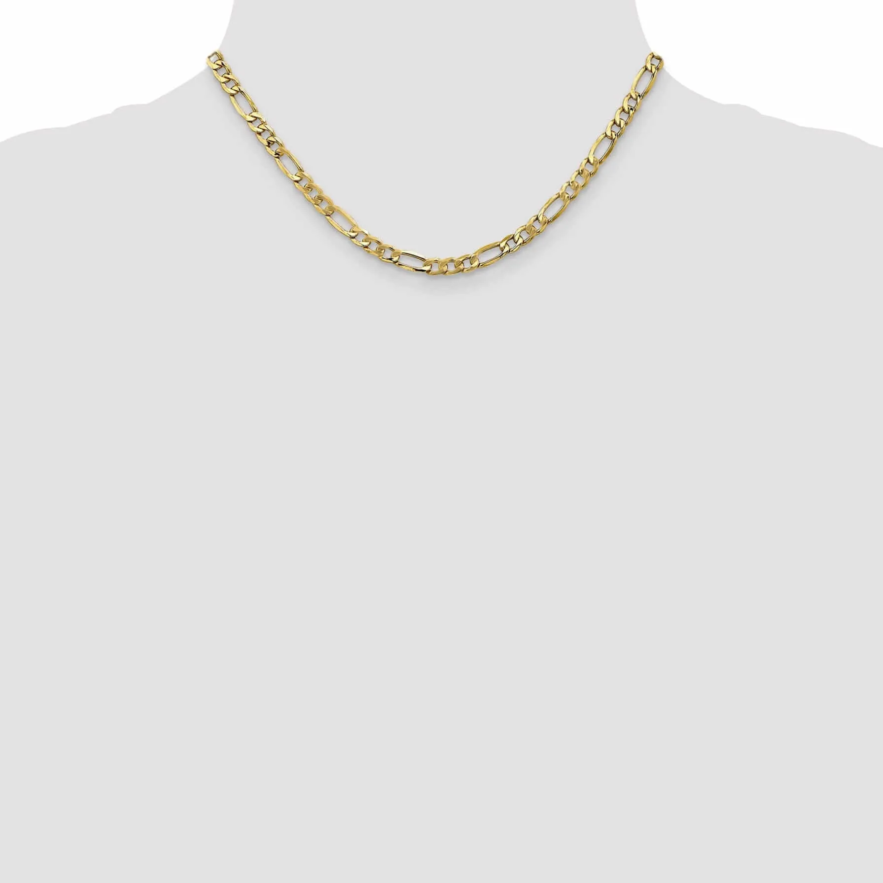 10k Yellow Gold 5.35mm Semi-Solid Figaro Chain