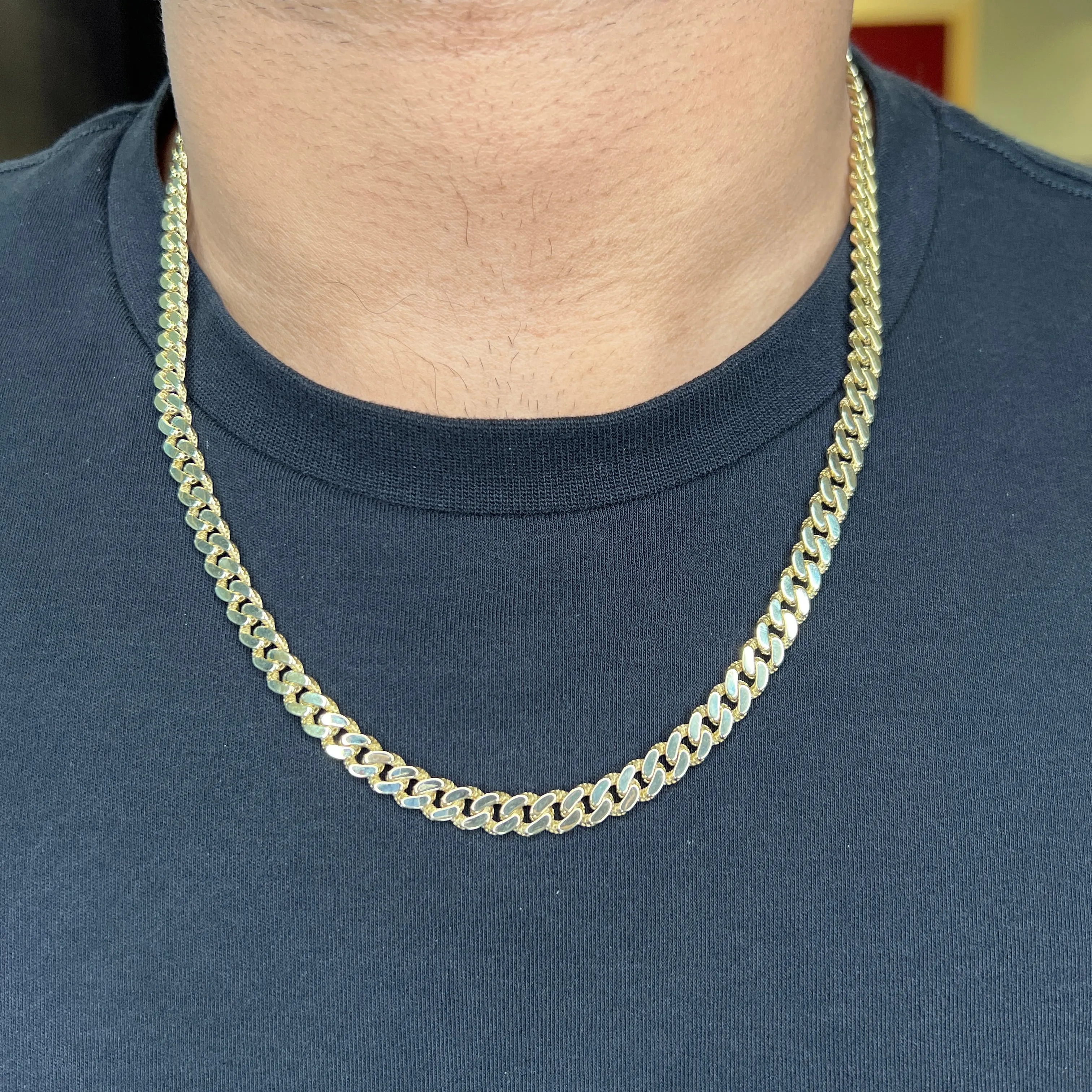 10K Yellow Gold (6.5mm) Classic Monaco Diamond Cut Chain with Pavee Lock (20 - 24")