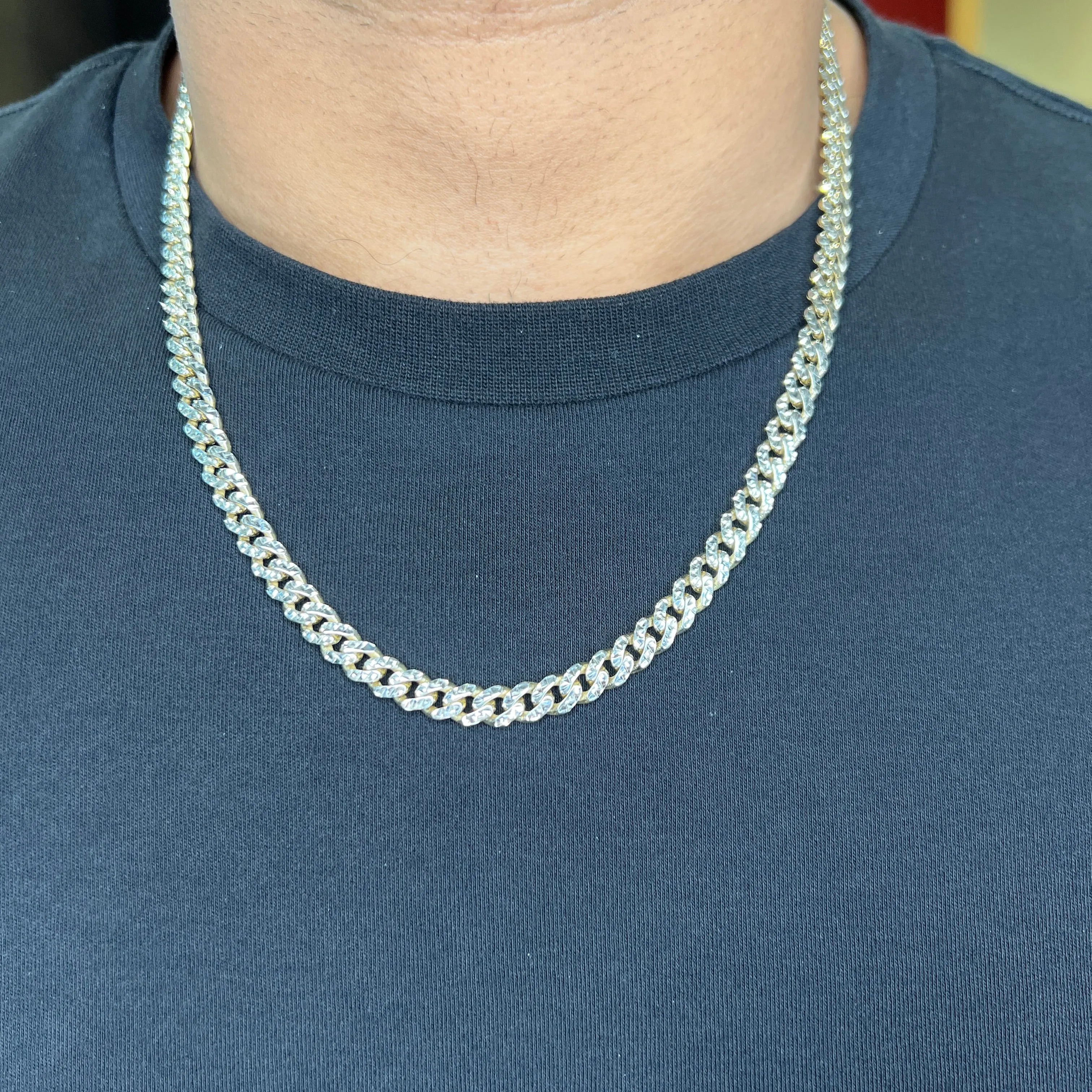 10K Yellow Gold (6.5mm) Classic Monaco Diamond Cut Chain with Pavee Lock (20 - 24")
