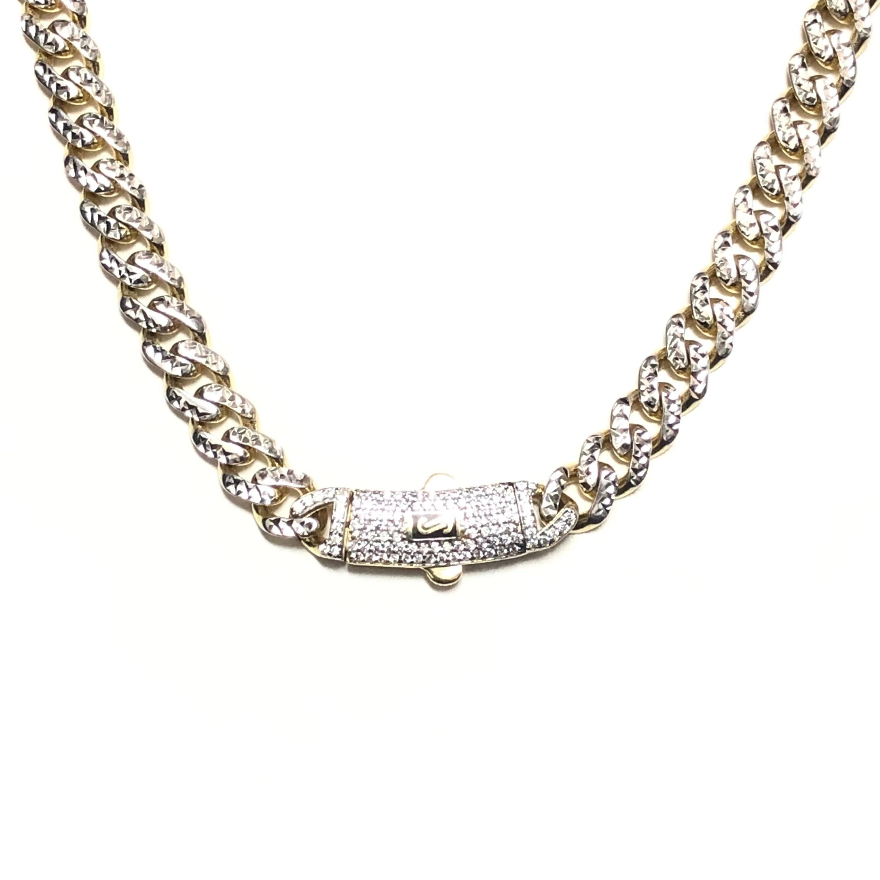 10K Yellow Gold (6.5mm) Classic Monaco Diamond Cut Chain with Pavee Lock (20 - 24")