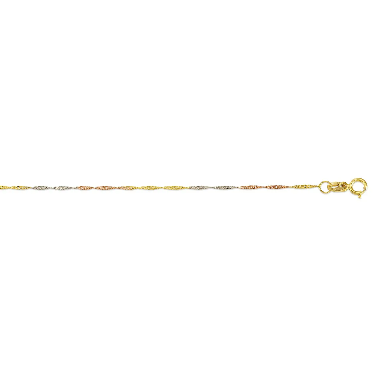 10K Yellow, White and Rose Gold (0.9mm) Singapore (16" - 22") Chains