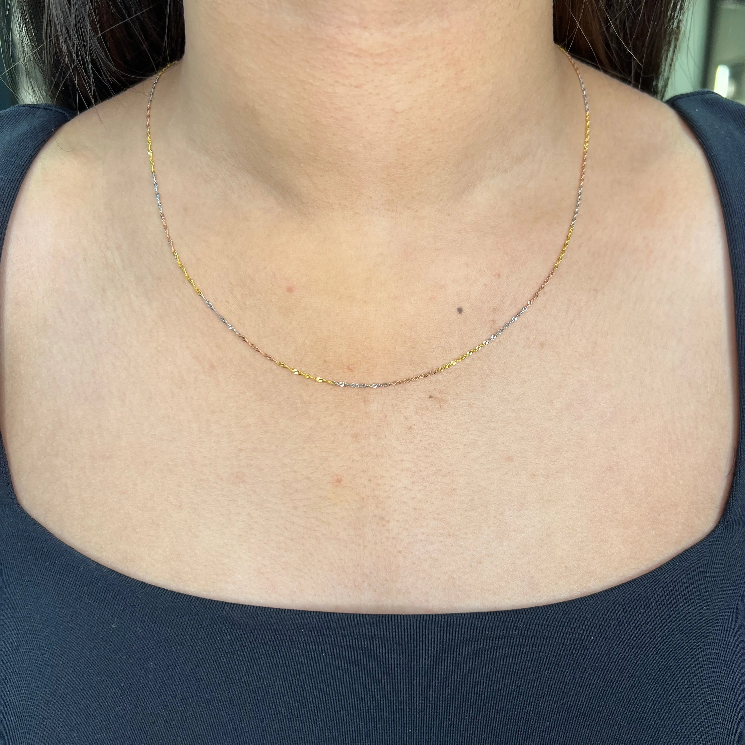 10K Yellow, White and Rose Gold (0.9mm) Singapore (16" - 22") Chains