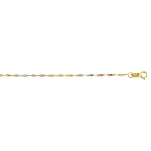 10K Yellow, White and Rose Gold (0.9mm) Singapore (16" - 22") Chains