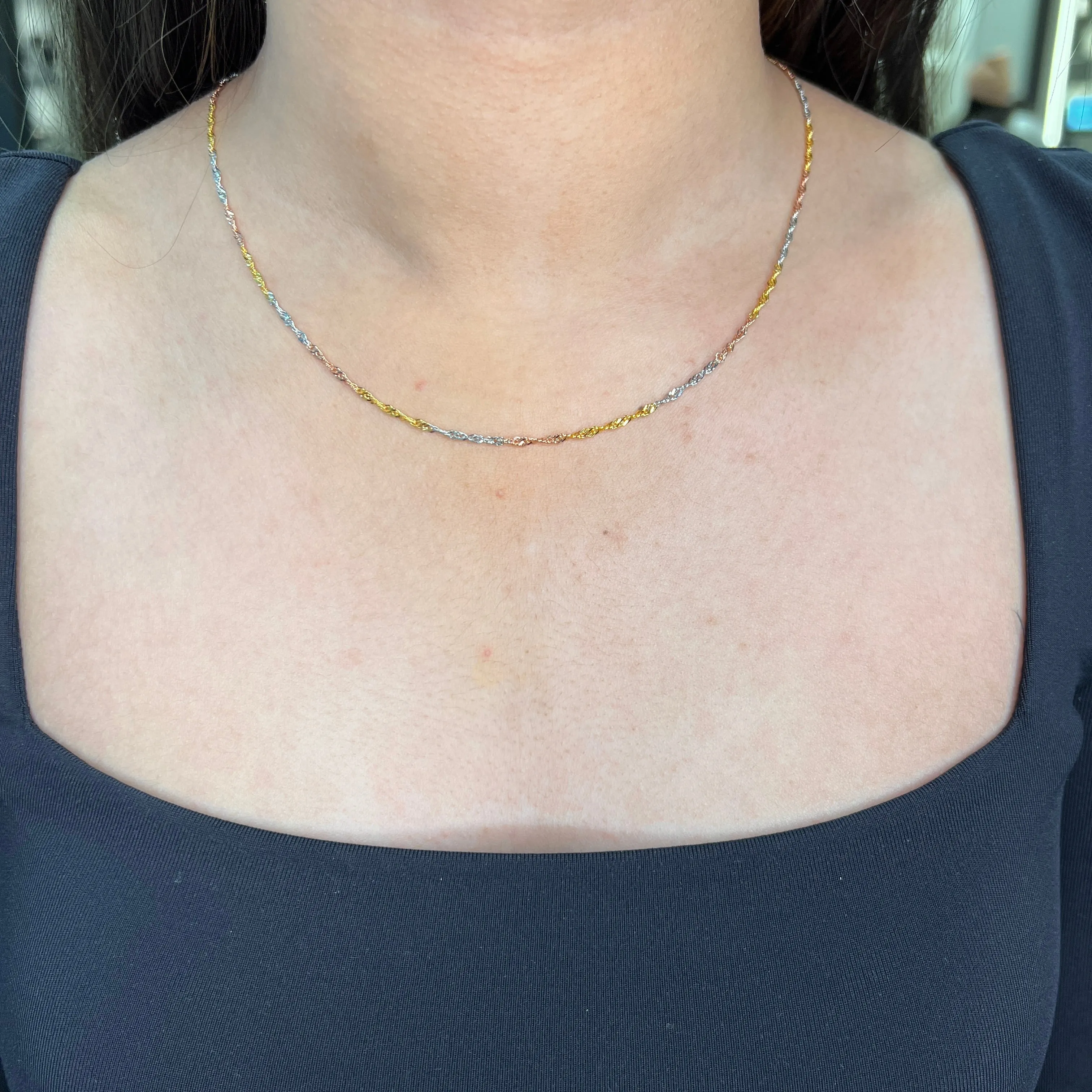 10K Yellow, White and Rose Gold (1.6mm) Singapore Chain (16" - 22")