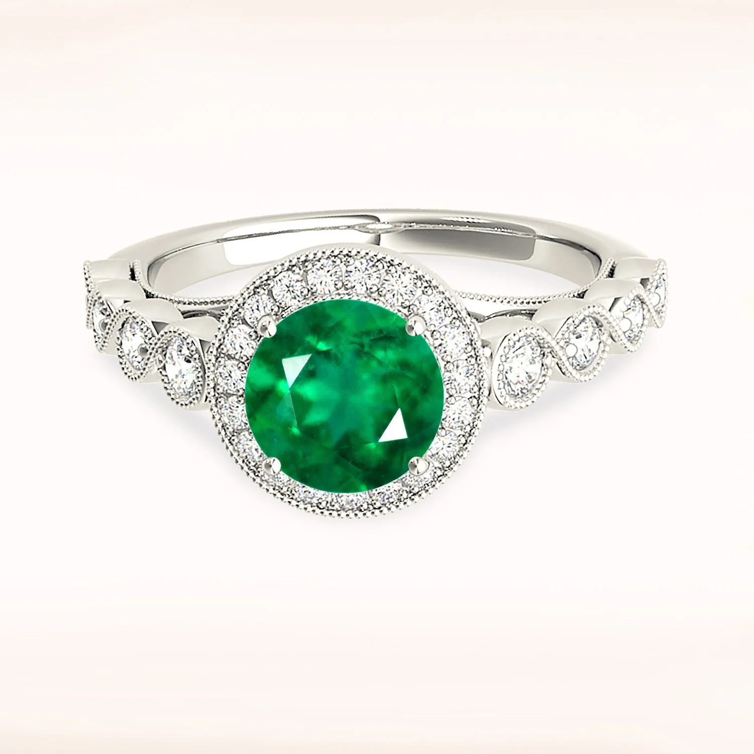 1.15 ct. Genuine Emerald Ring With Halo And Swirl Infinite Diamond Band