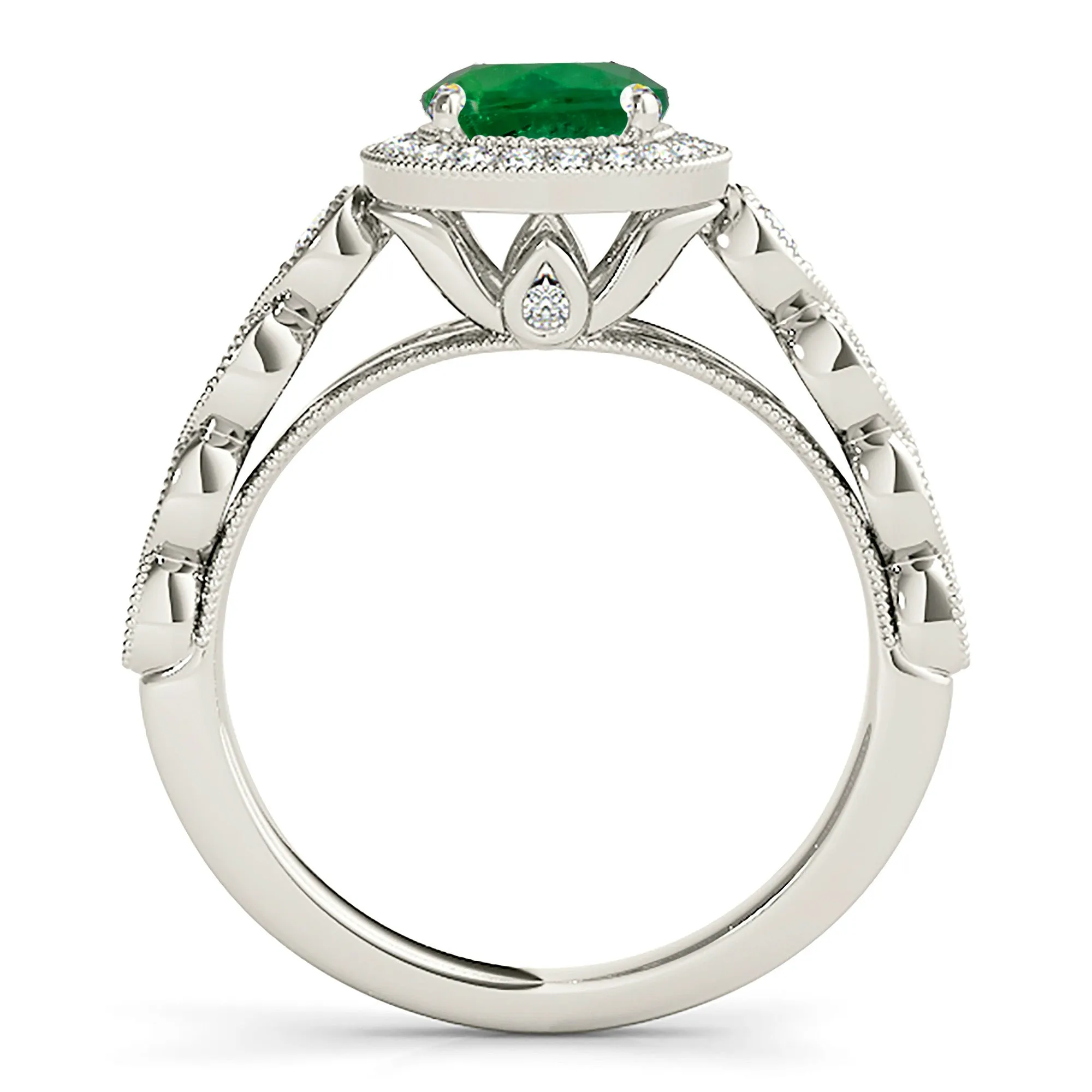 1.15 ct. Genuine Emerald Ring With Halo And Swirl Infinite Diamond Band