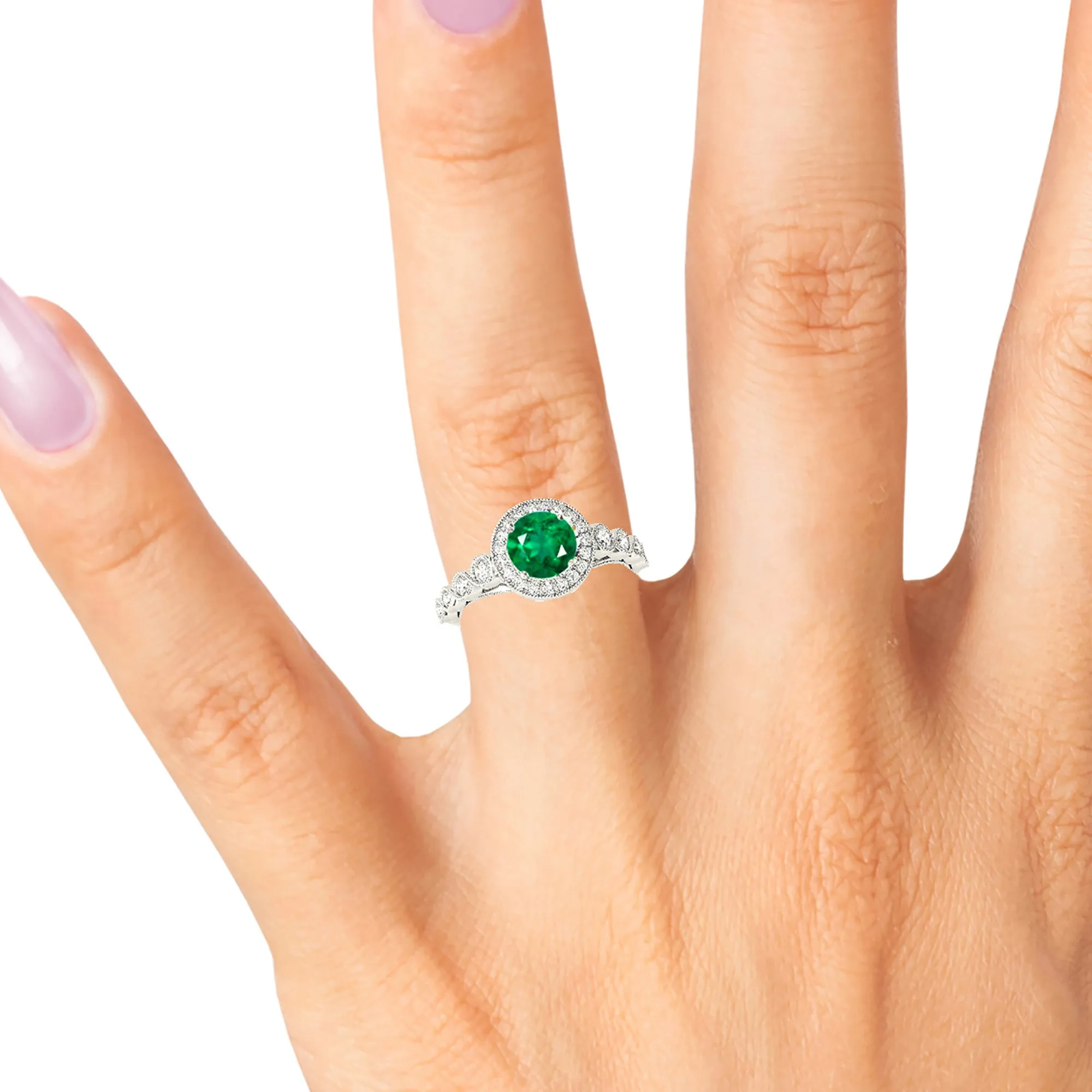 1.15 ct. Genuine Emerald Ring With Halo And Swirl Infinite Diamond Band