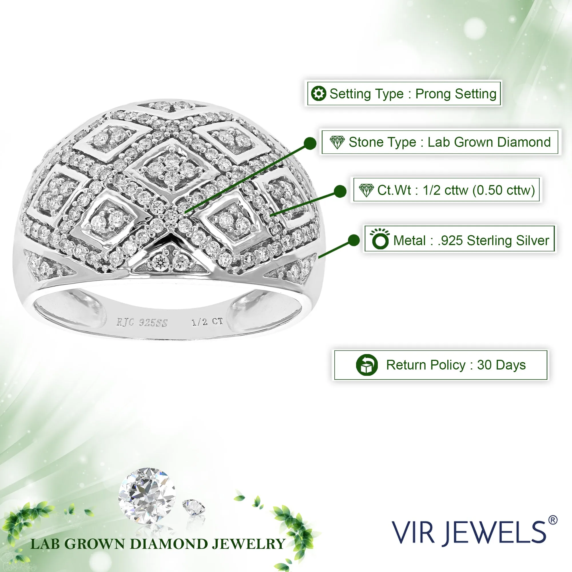 1/2 cttw Lab Diamond Zig Zag Wedding Band in Sterling Silver