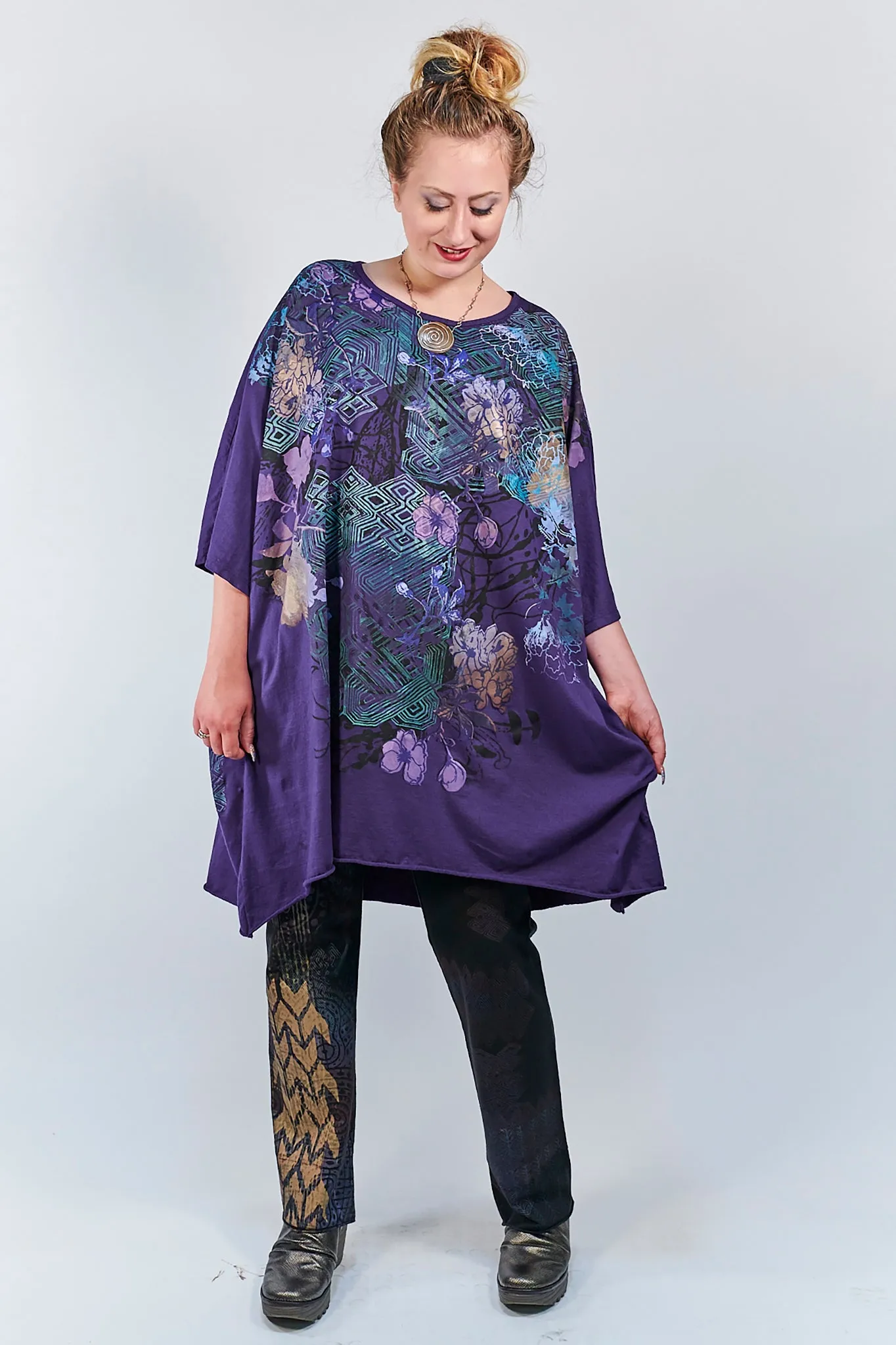 1255 Oversized Tunic Tee-Mystic Purple-Ziggurat Chant