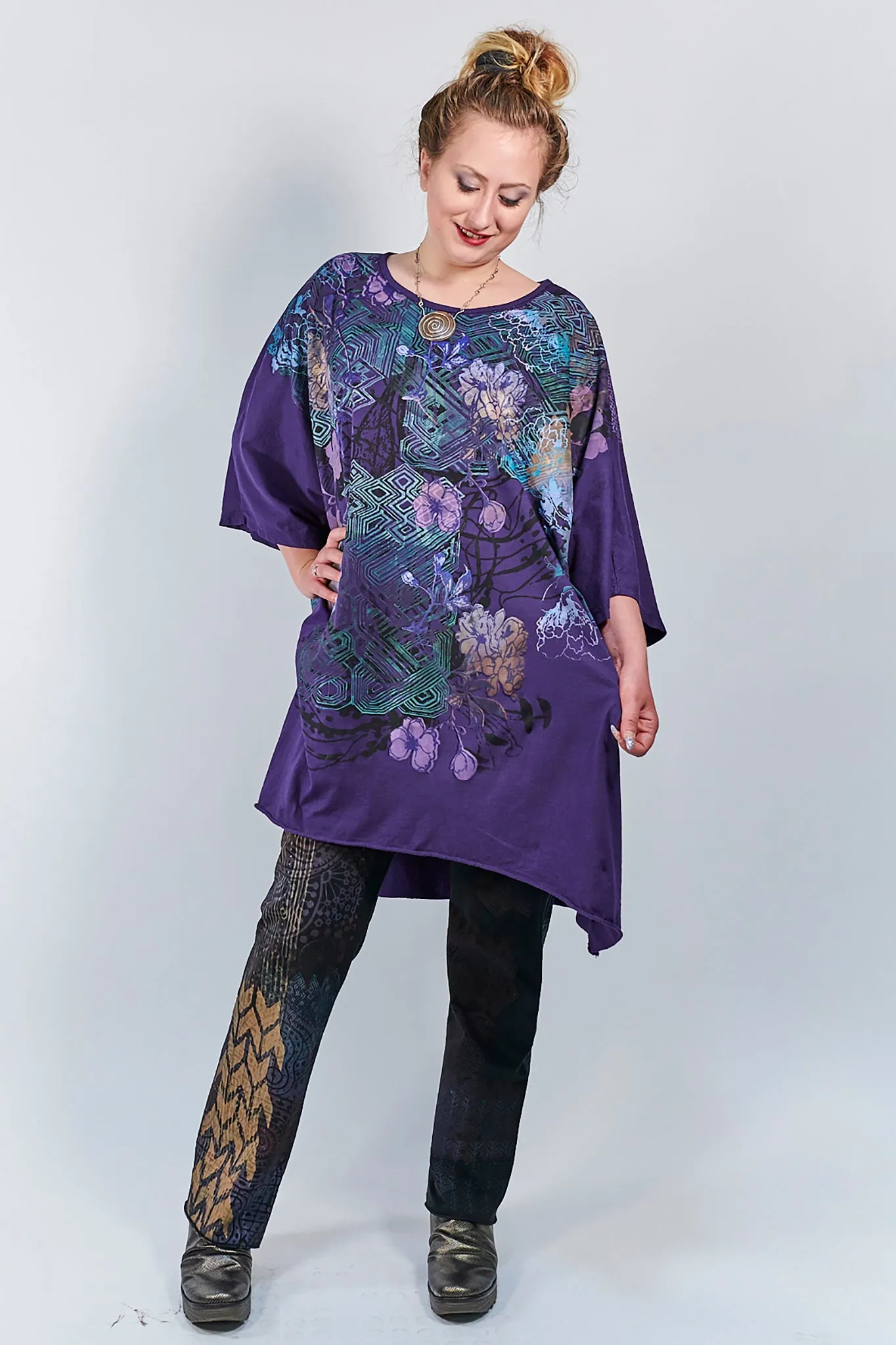 1255 Oversized Tunic Tee-Mystic Purple-Ziggurat Chant