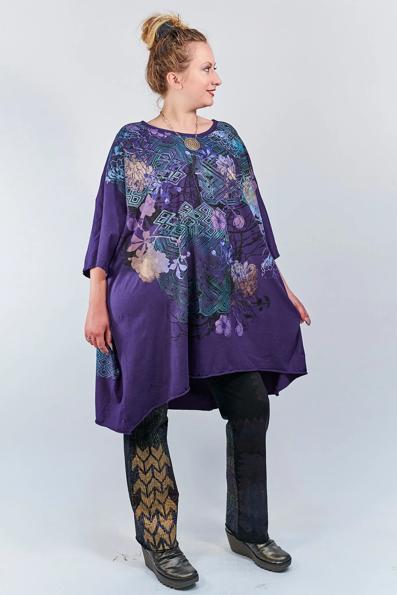 1255 Oversized Tunic Tee-Mystic Purple-Ziggurat Chant