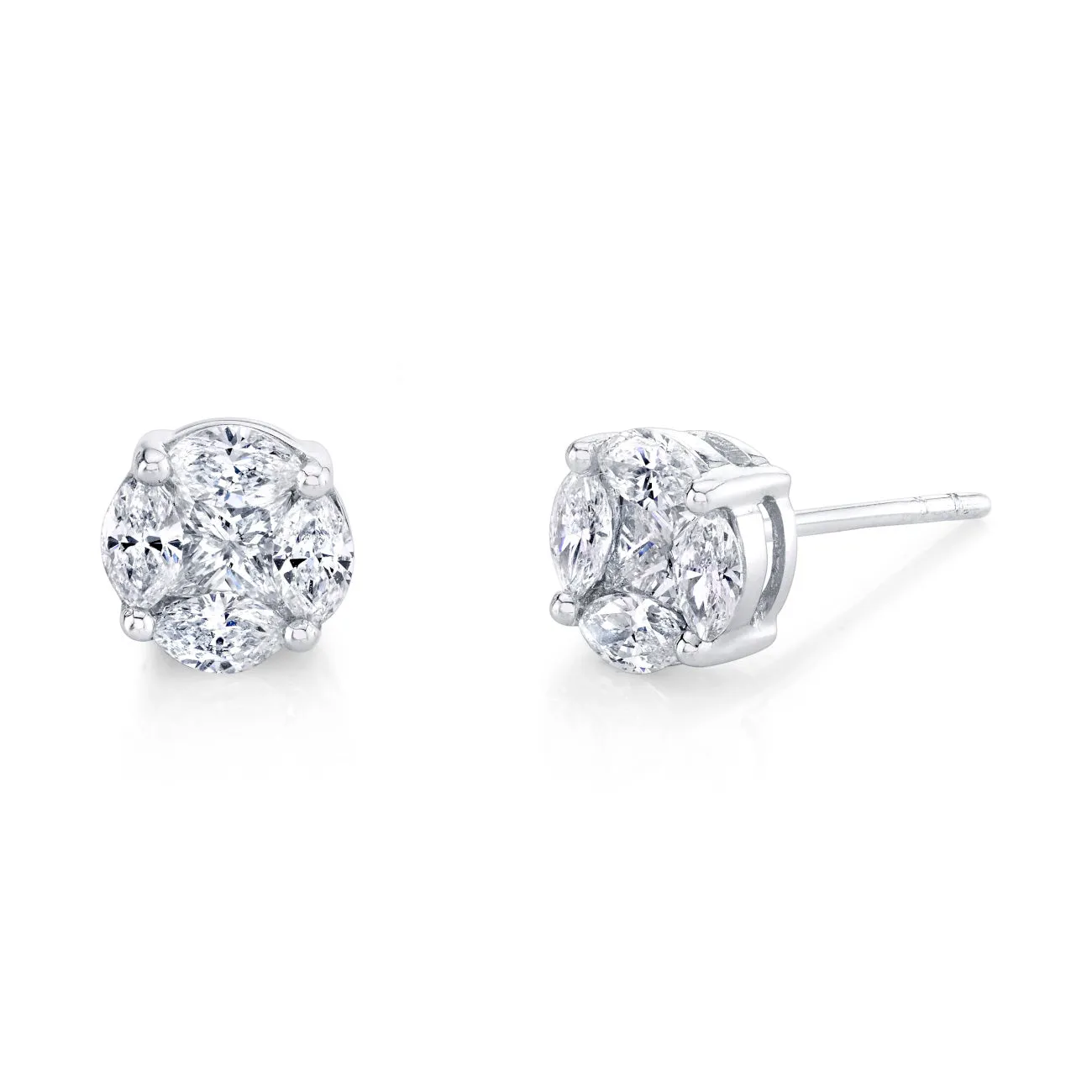 1.33 Carat T.W. Princess, Marquise Diamond, White Gold Illusion Stud Earrings