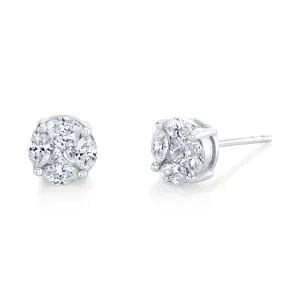 1.33 Carat T.W. Princess, Marquise Diamond, White Gold Illusion Stud Earrings