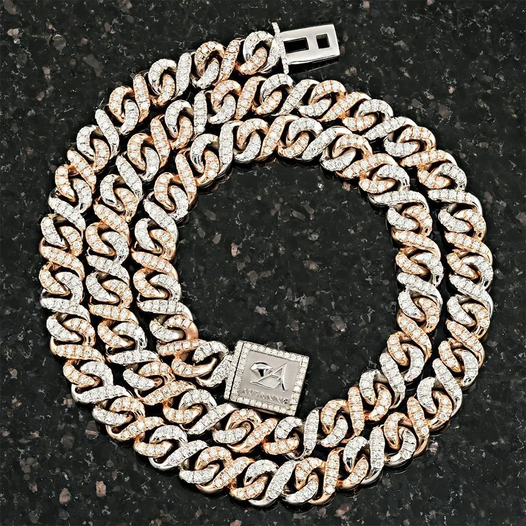 14k Gold Infinity Link Diamond Chain 9 mm 15.7 Ctw