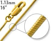 14K Gold Plated 16" Snake Brass Chain Necklace 1.13mm