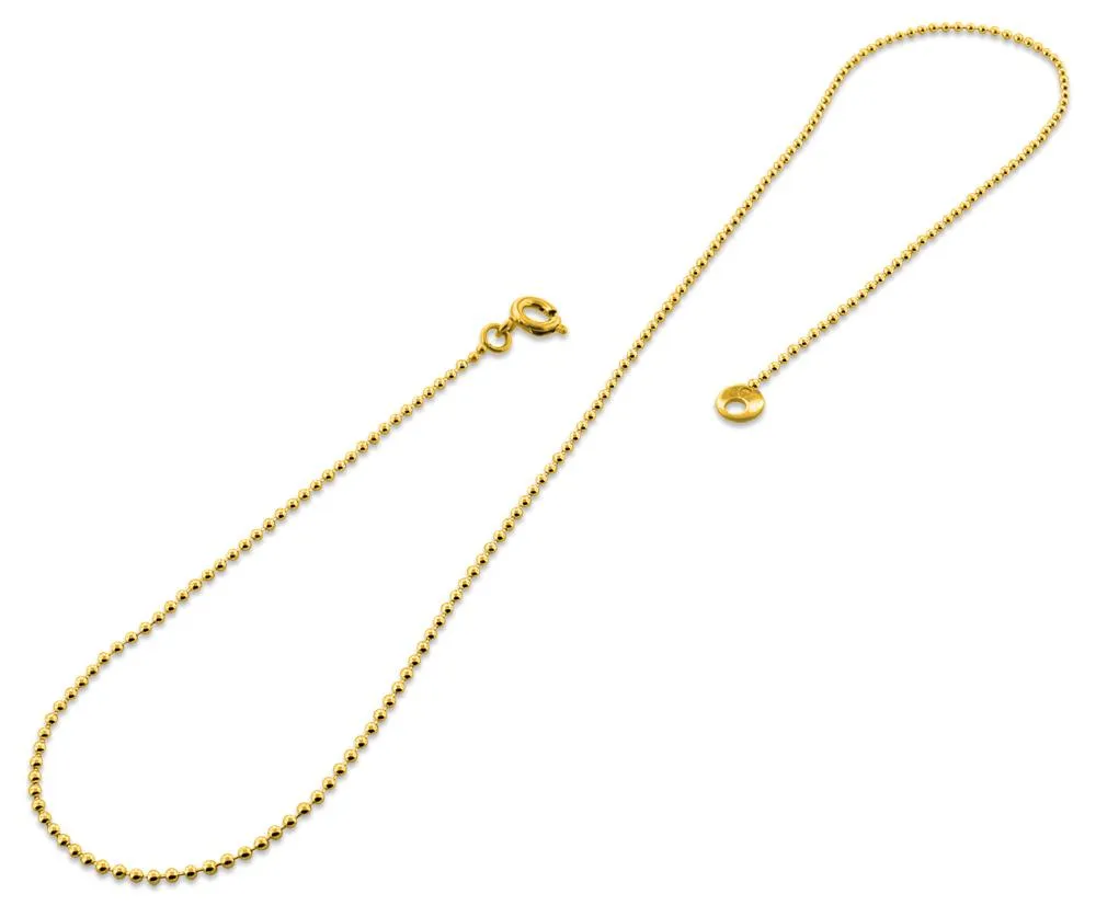14K Gold Plated 18" Bead Brass Chain Necklace 1.50mm