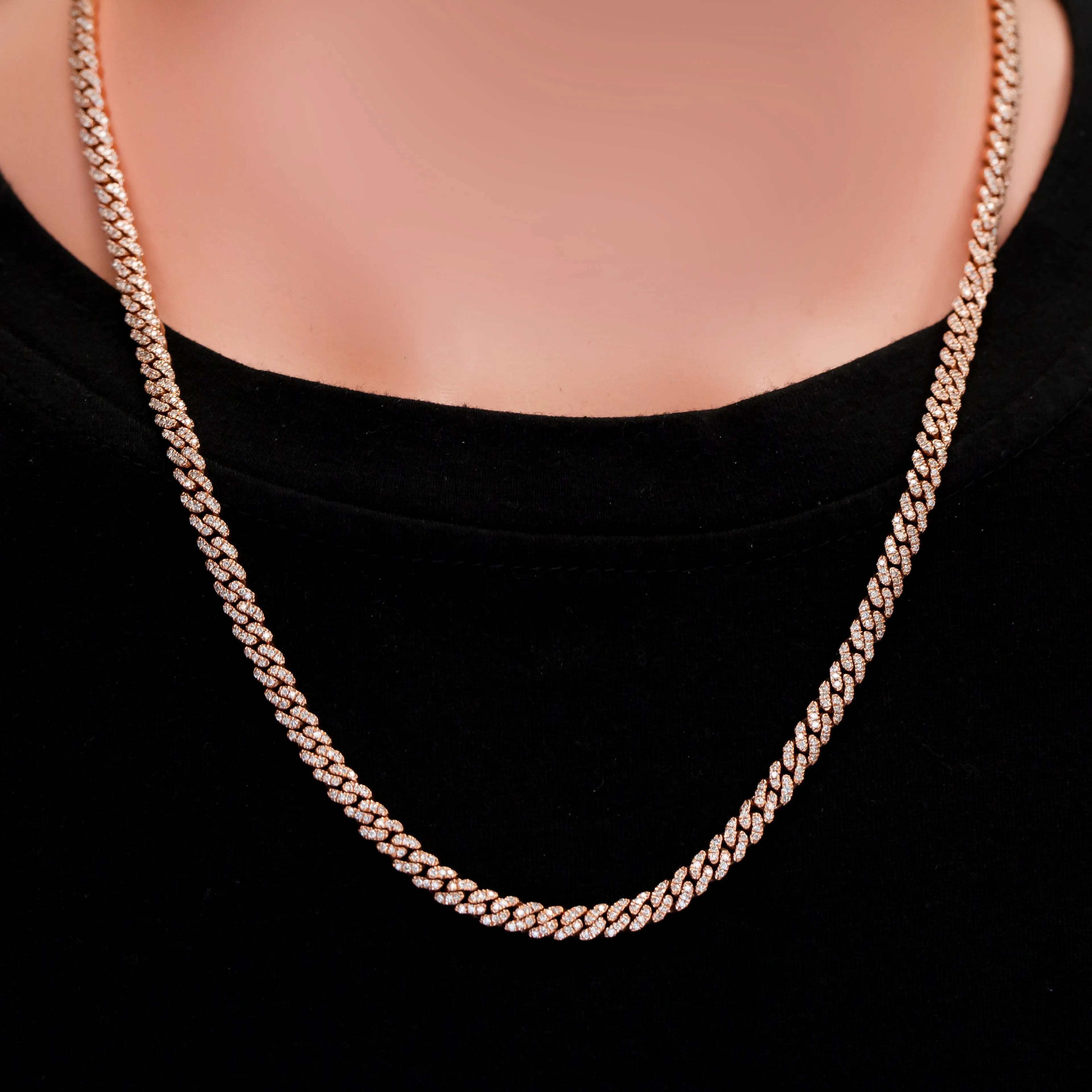 14k Rose Gold Diamond Cuban Chain 22" 4.80ctw