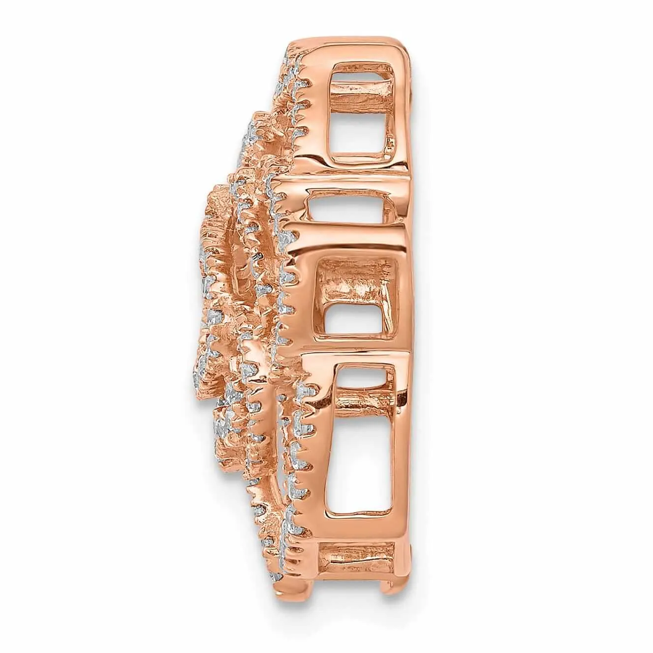 14k Rose Gold Open Back Solid Polished Finish Diamond Fancy Flower Chain Slide. Will Not Fit Omega.