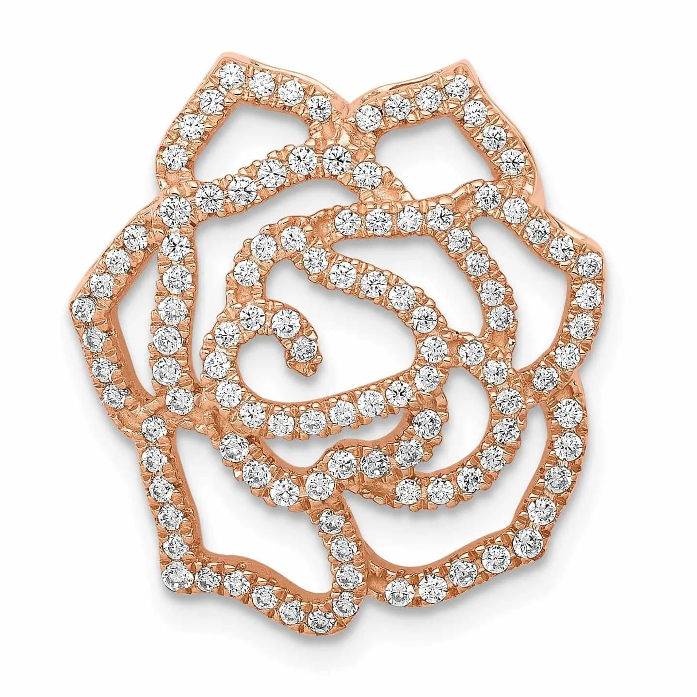14k Rose Gold Open Back Solid Polished Finish Diamond Fancy Flower Chain Slide. Will Not Fit Omega.