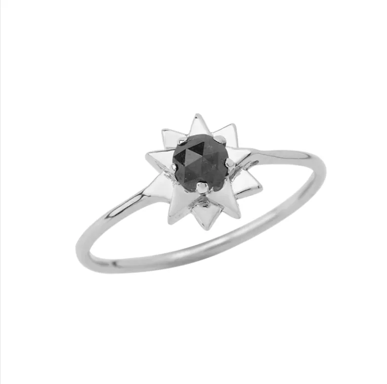 14K Solid Gold Black Diamond North-Star Ring