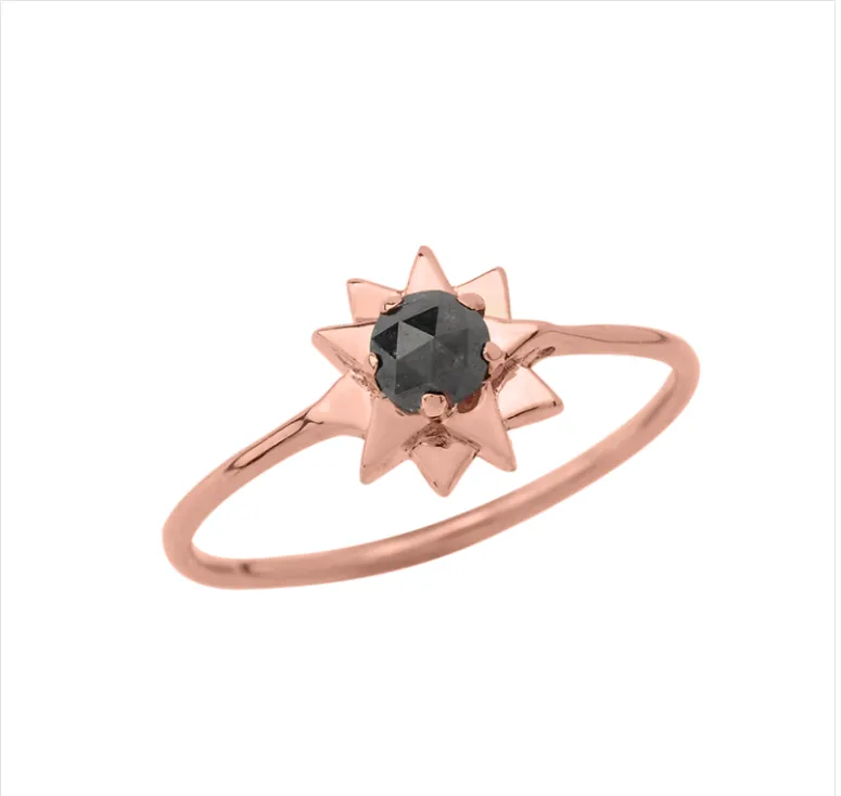 14K Solid Gold Black Diamond North-Star Ring