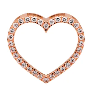 14K Solid Rose Gold Open Heart Pendant | Pave Round Cut Cubic Zirconia Pendant | .35 CTW | Pendant Only | With Gift Box