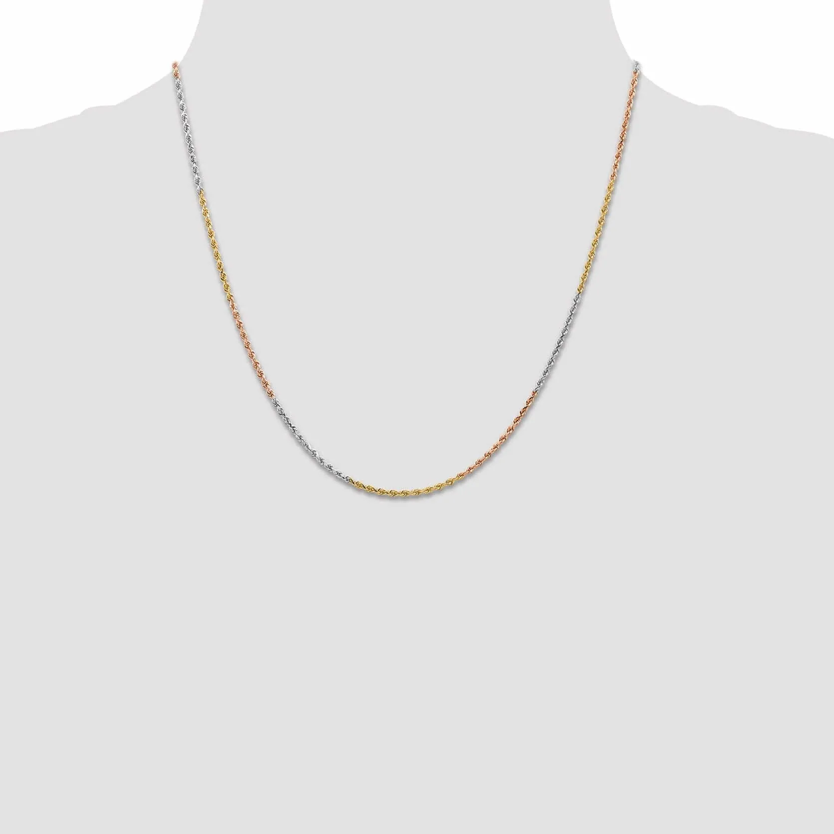 14k Tri Color Gold 1.5mm Diamond Cut Rope Chain