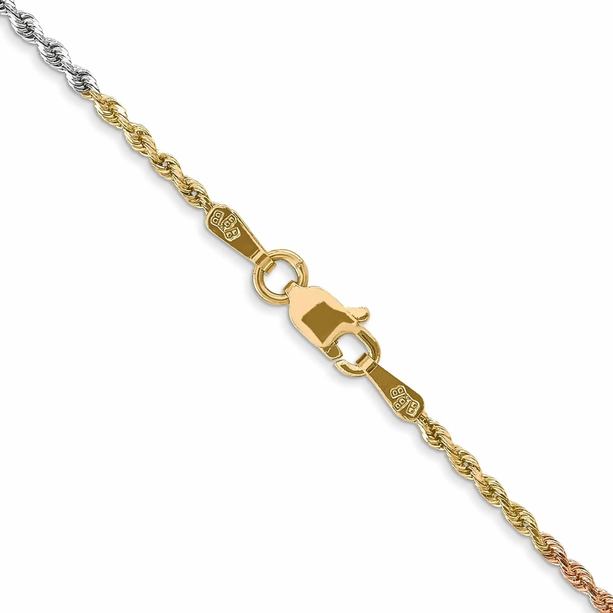 14k Tri Color Gold 1.5mm Diamond Cut Rope Chain