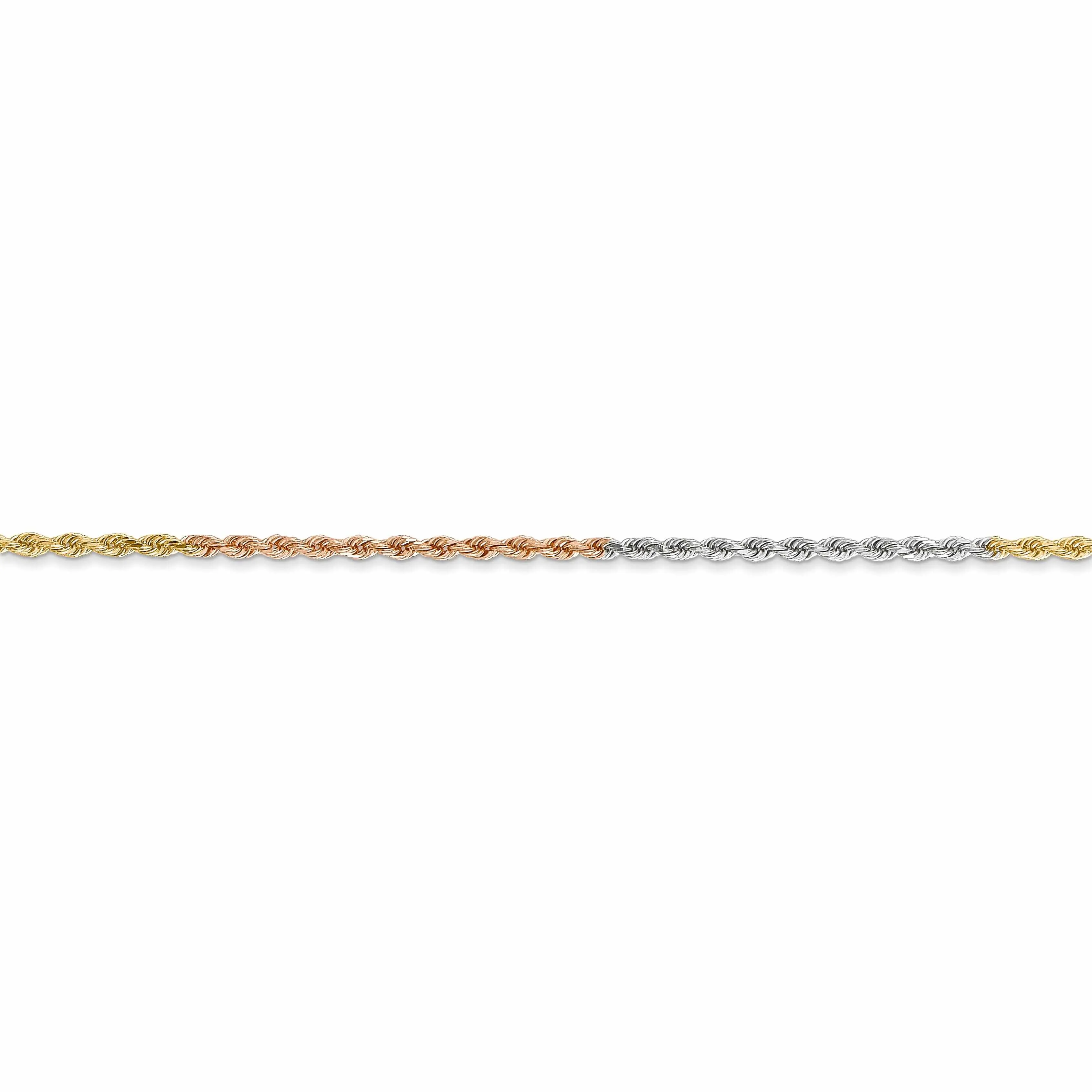 14k Tri Color Gold 1.5mm Diamond Cut Rope Chain