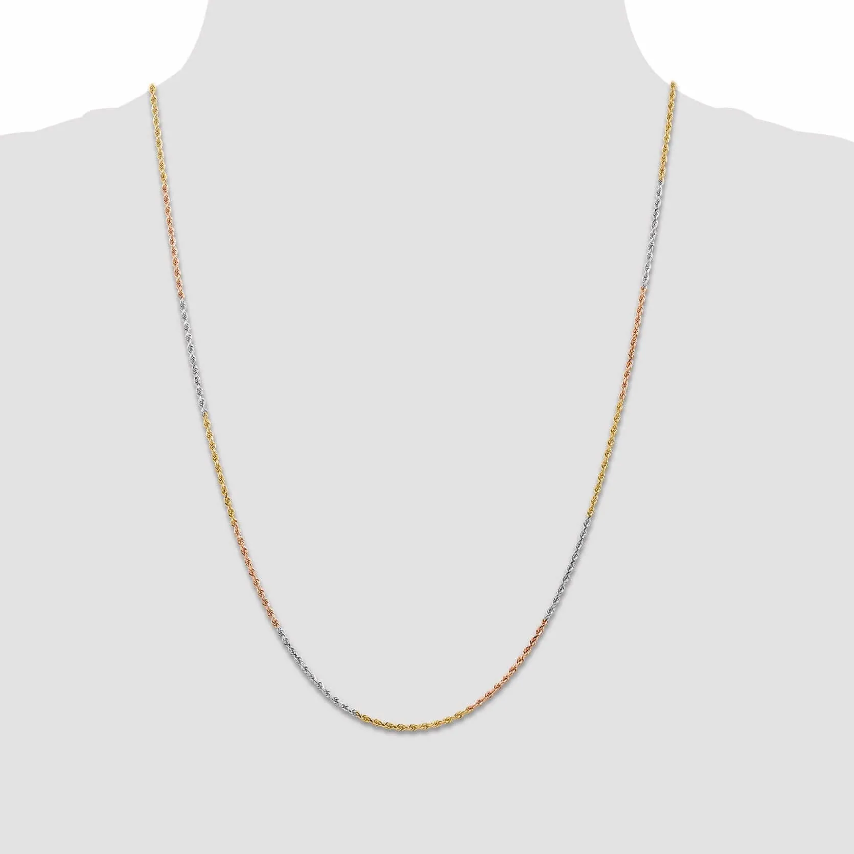 14k Tri Color Gold 1.5mm Diamond Cut Rope Chain