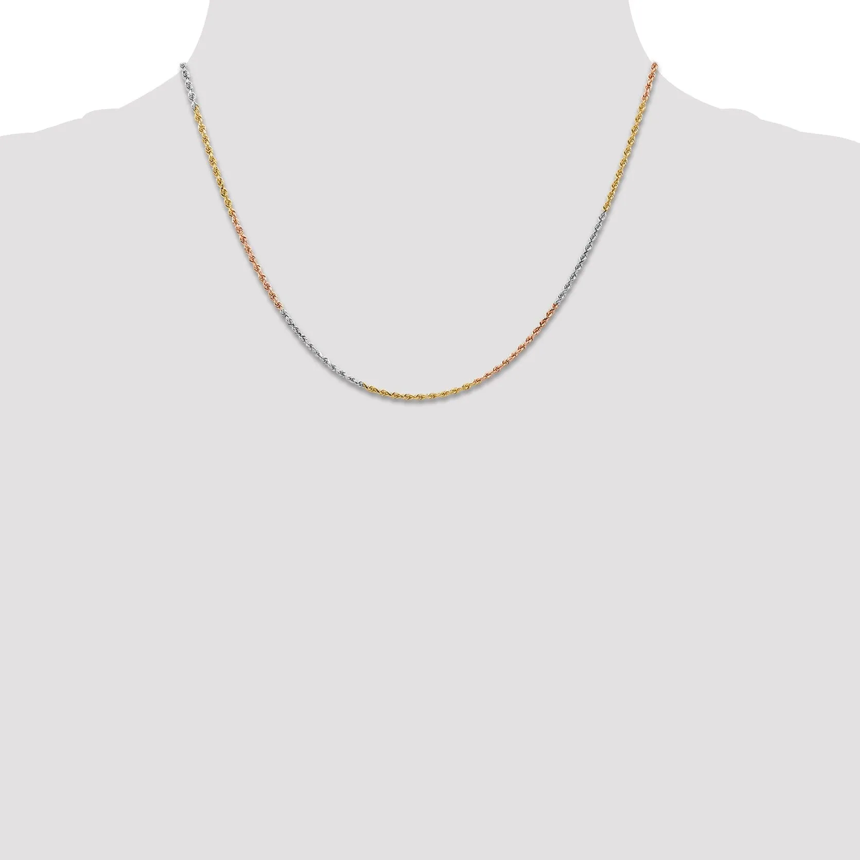 14k Tri Color Gold 1.5mm Diamond Cut Rope Chain