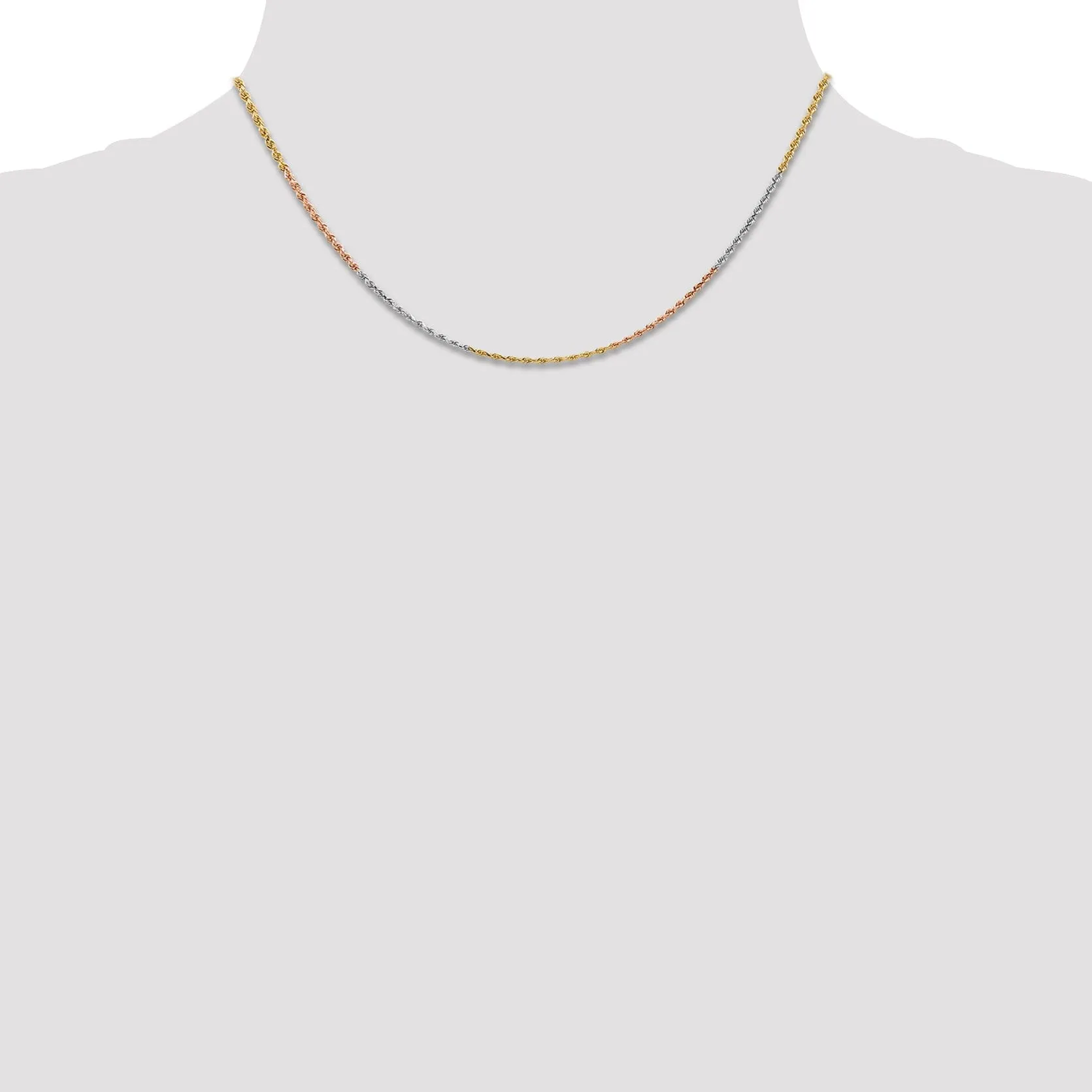 14k Tri Color Gold 1.5mm Diamond Cut Rope Chain