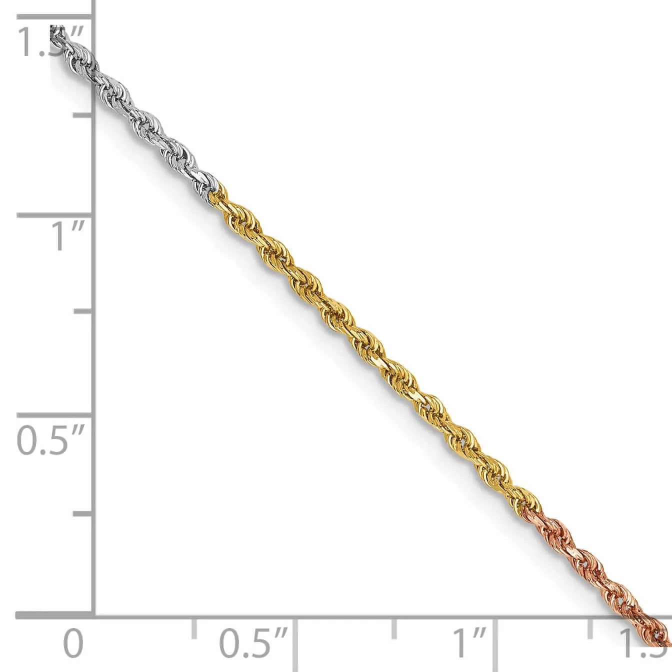 14k Tri Color Gold 1.5mm Diamond Cut Rope Chain
