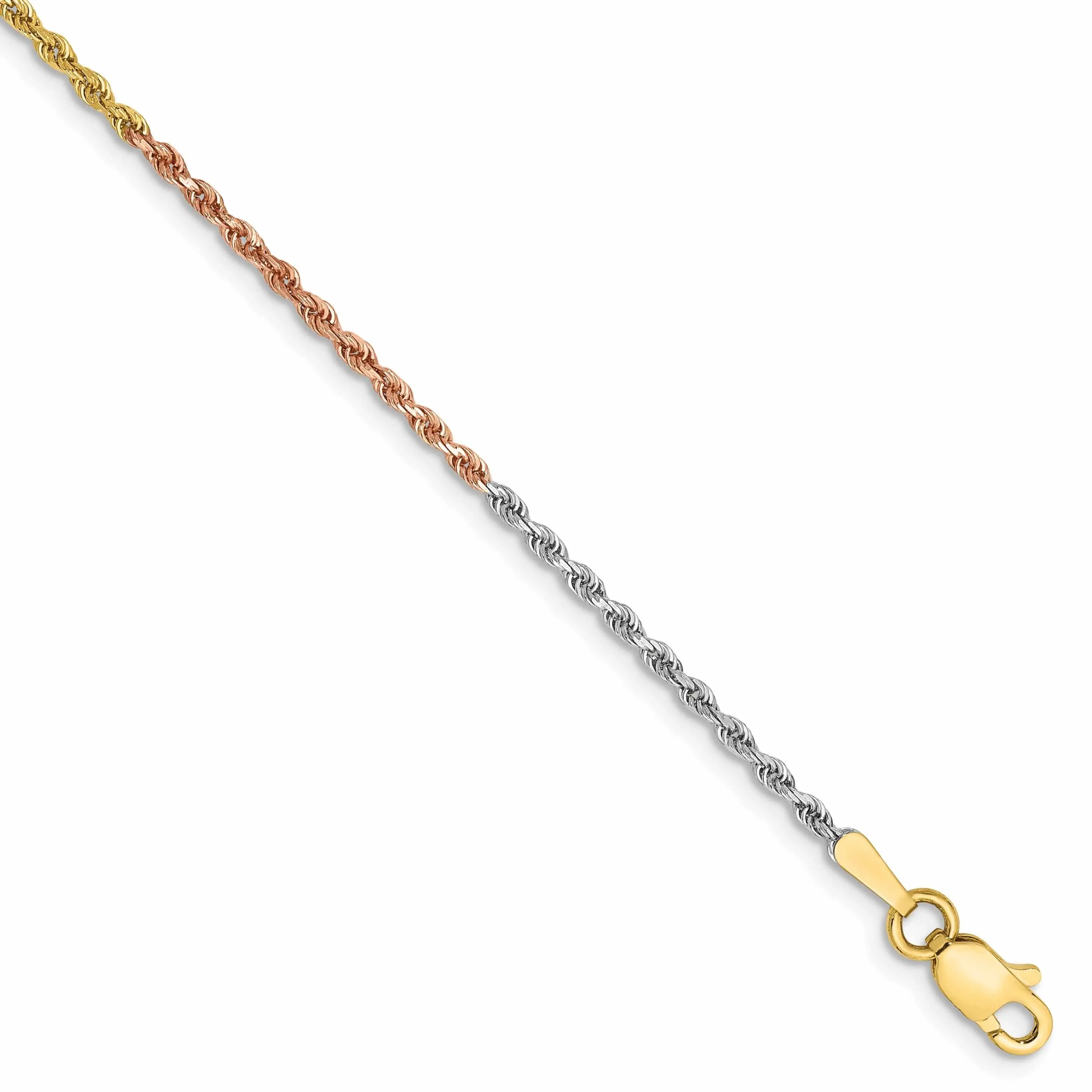 14k Tri Color Gold 1.5mm Diamond Cut Rope Chain
