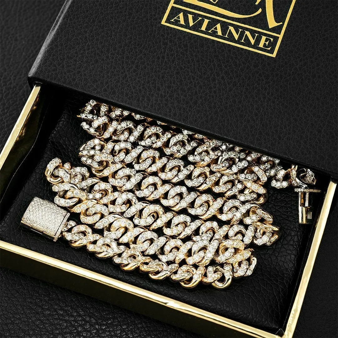 14k Two Tone Gold Diamond Infinity Cuban Link Chain 9 mm 18 Ctw
