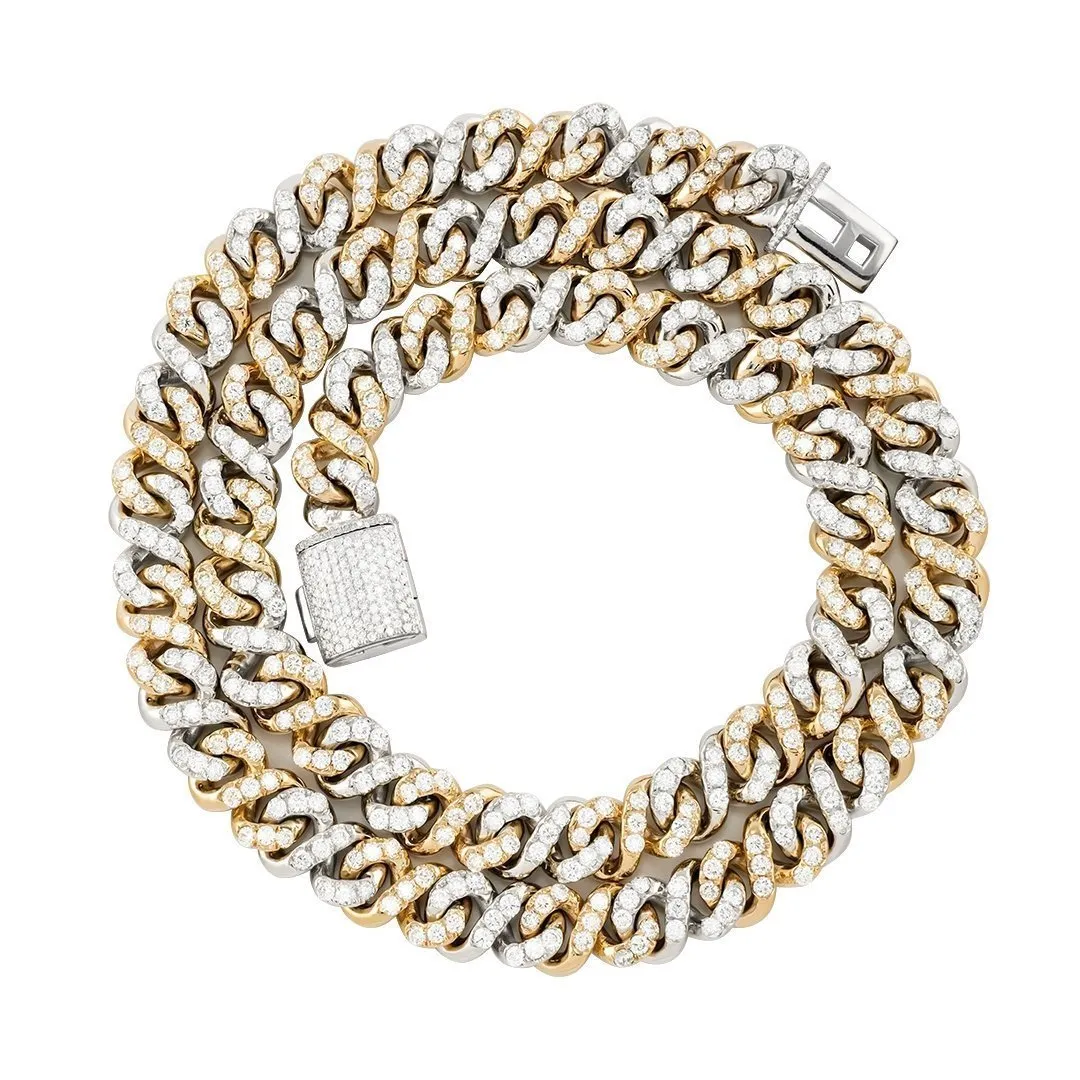 14k Two Tone Gold Diamond Infinity Cuban Link Chain 9 mm 18 Ctw